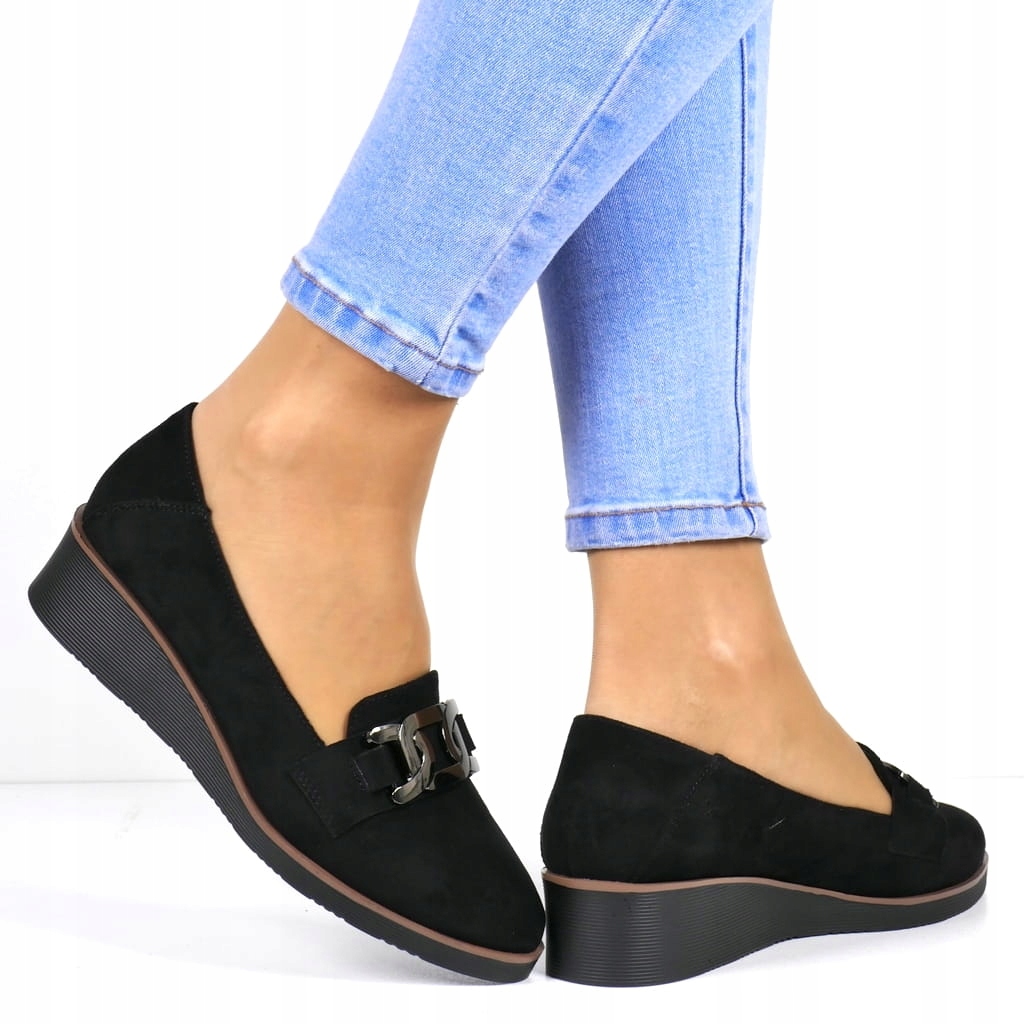 Semišové Polobotky Mokasíny Na Podpatku, Černé Boty, Pohodlné, Lehké, Módní