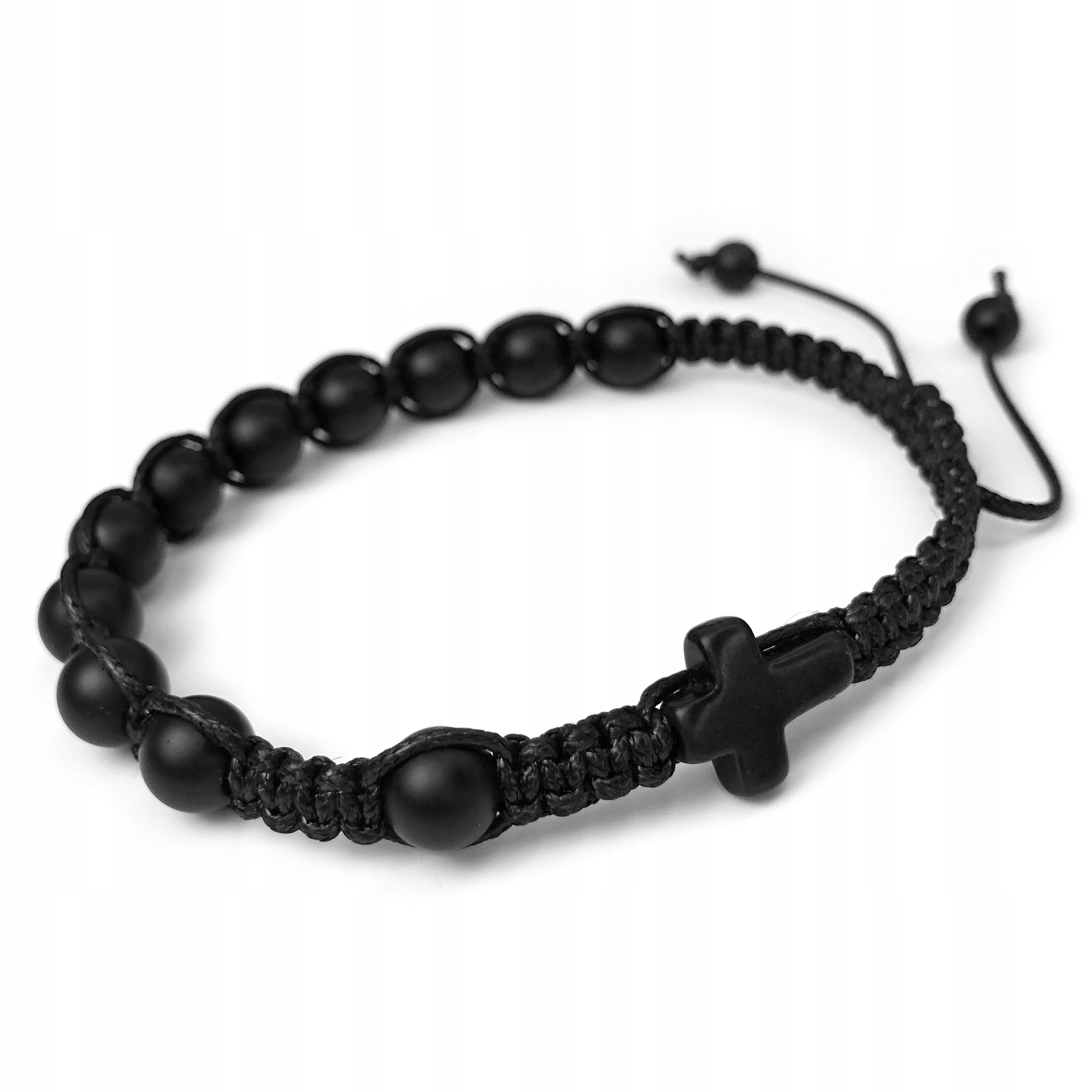 Pánský náramek Růženec provázkový na ruku z kamenů Onyks matný