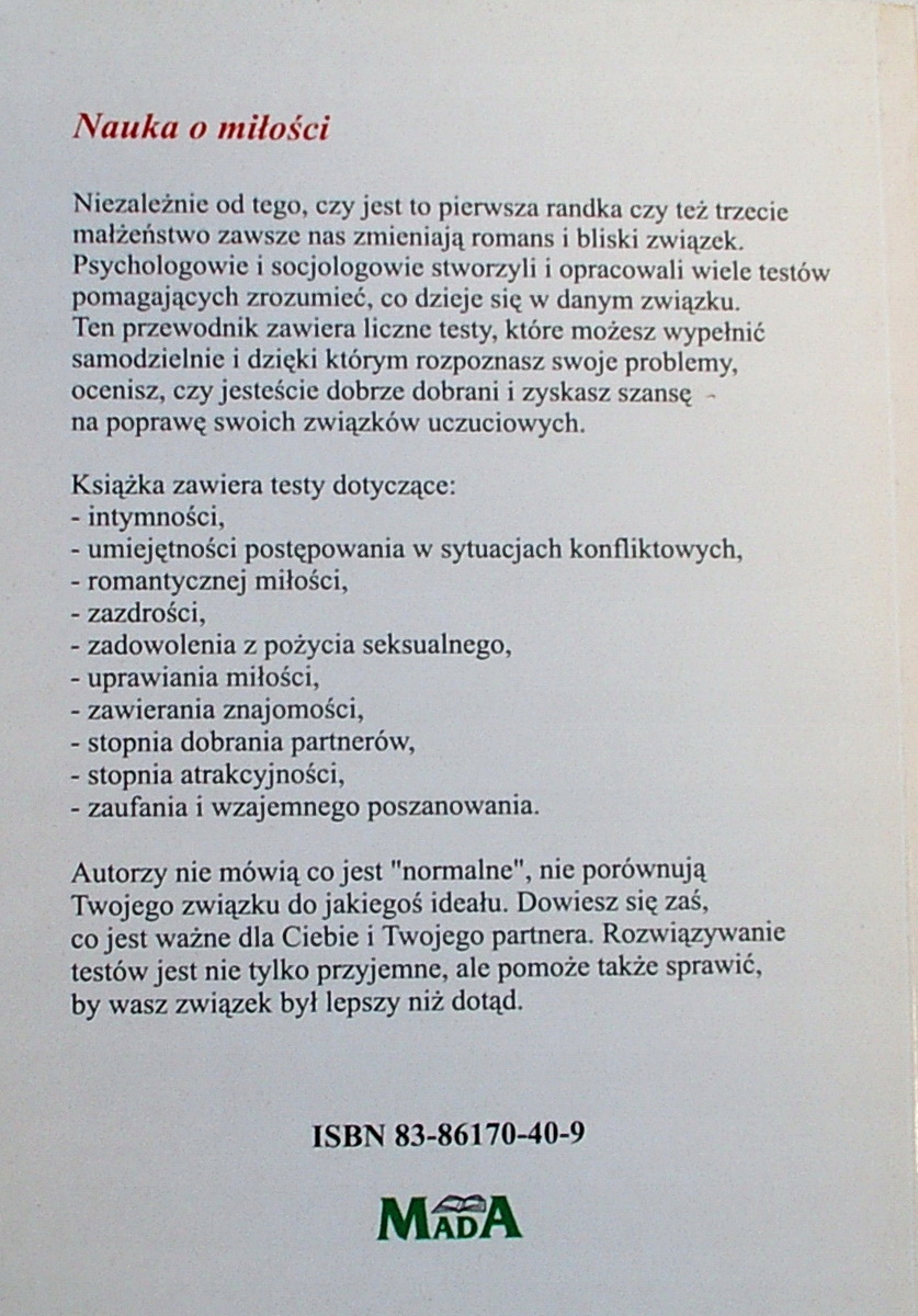 TESTY MIŁOŚCI - Virginia Rutter, Pepper Schwartz [8202C] ISBN 8386170409