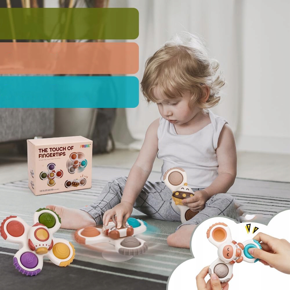 ZESTAW KOSMICZNYCH SPINNERÓW WIRUJĄCE GRZECHOTKI Z PRZYSSAWKĄ 3SZT GRYZAK Marka bez marki