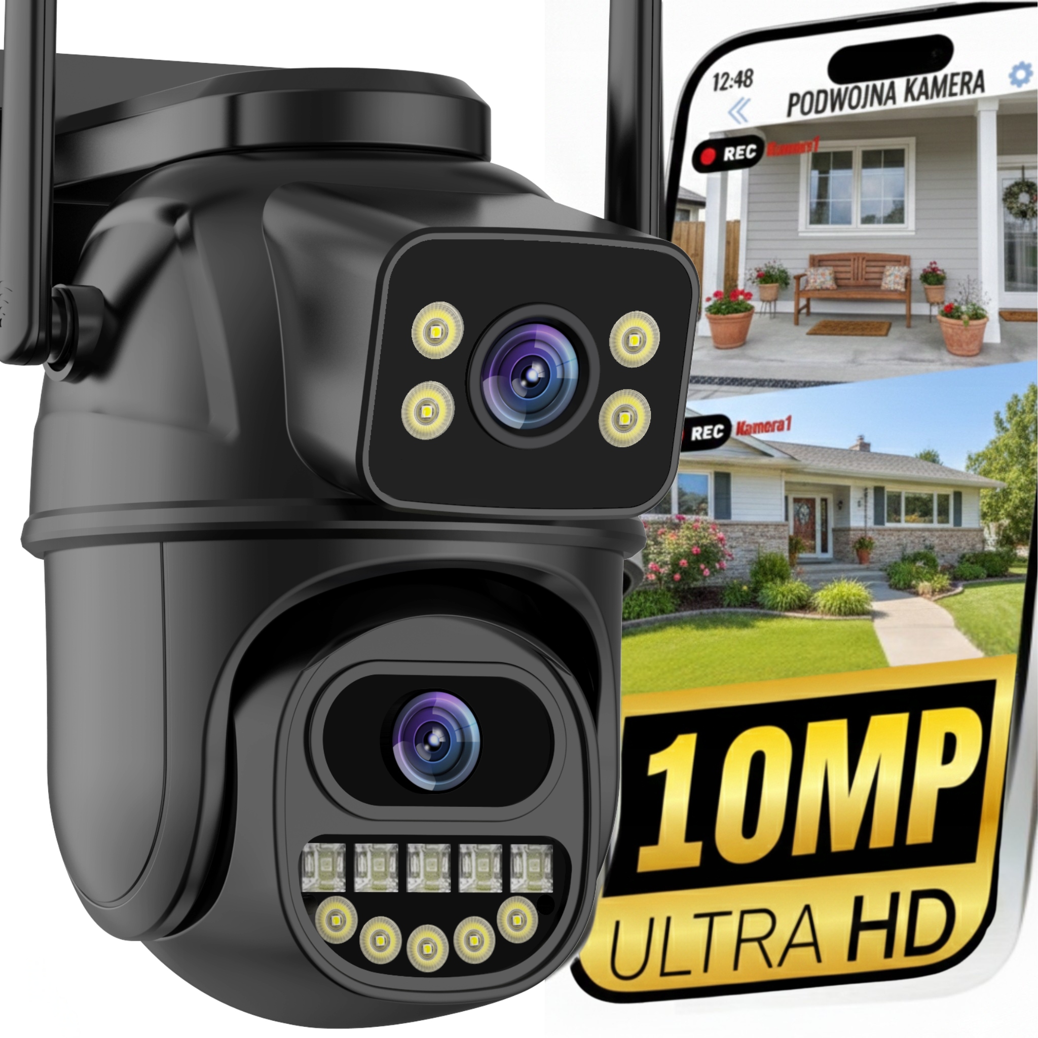 KAMERA PODWÓJNA 10MP ZOOM ZEWNĘTRZNA OBROTOWA UHD IP WIFI ALARM DETEKCJA