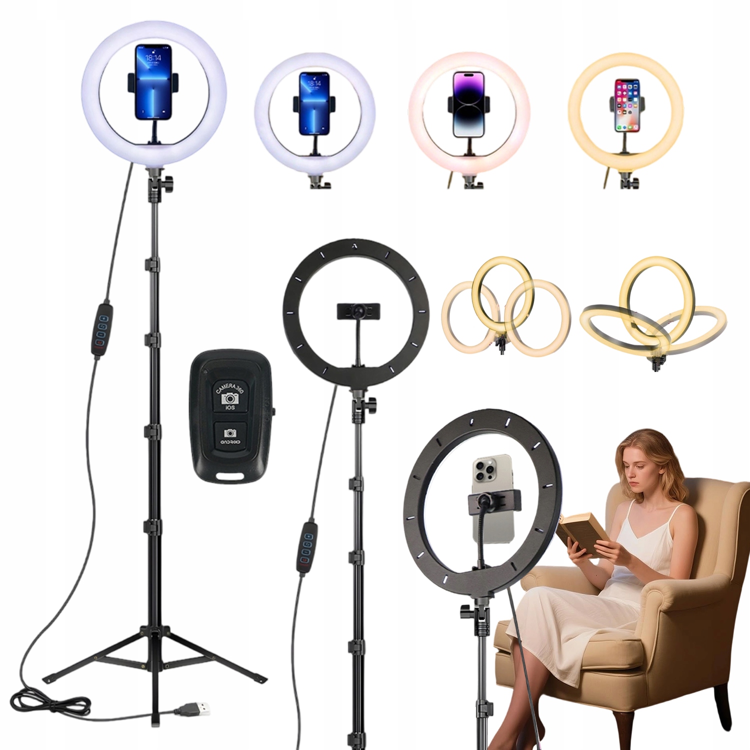 kruhová lampa Led Fotografická Stativ 80-190 CM 3 Barvy Silná Selfie