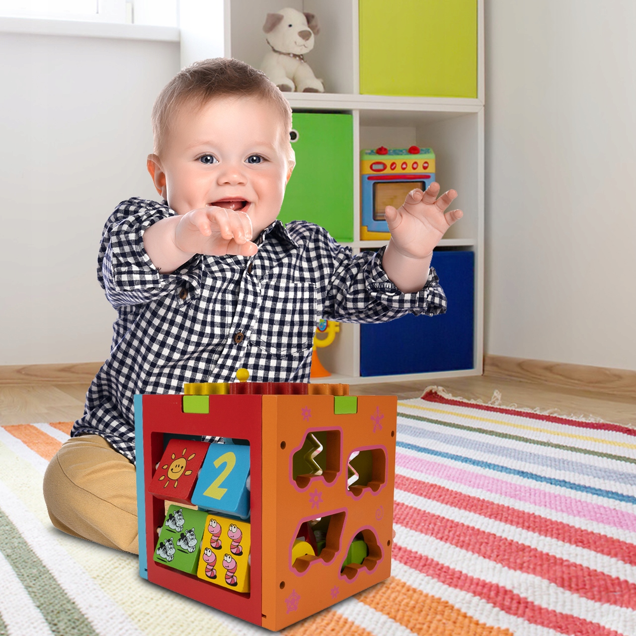 KOSTKA EDUKACYJNA DREWNIANA SORTER AUTA KOŁA Materiał drewno plastik