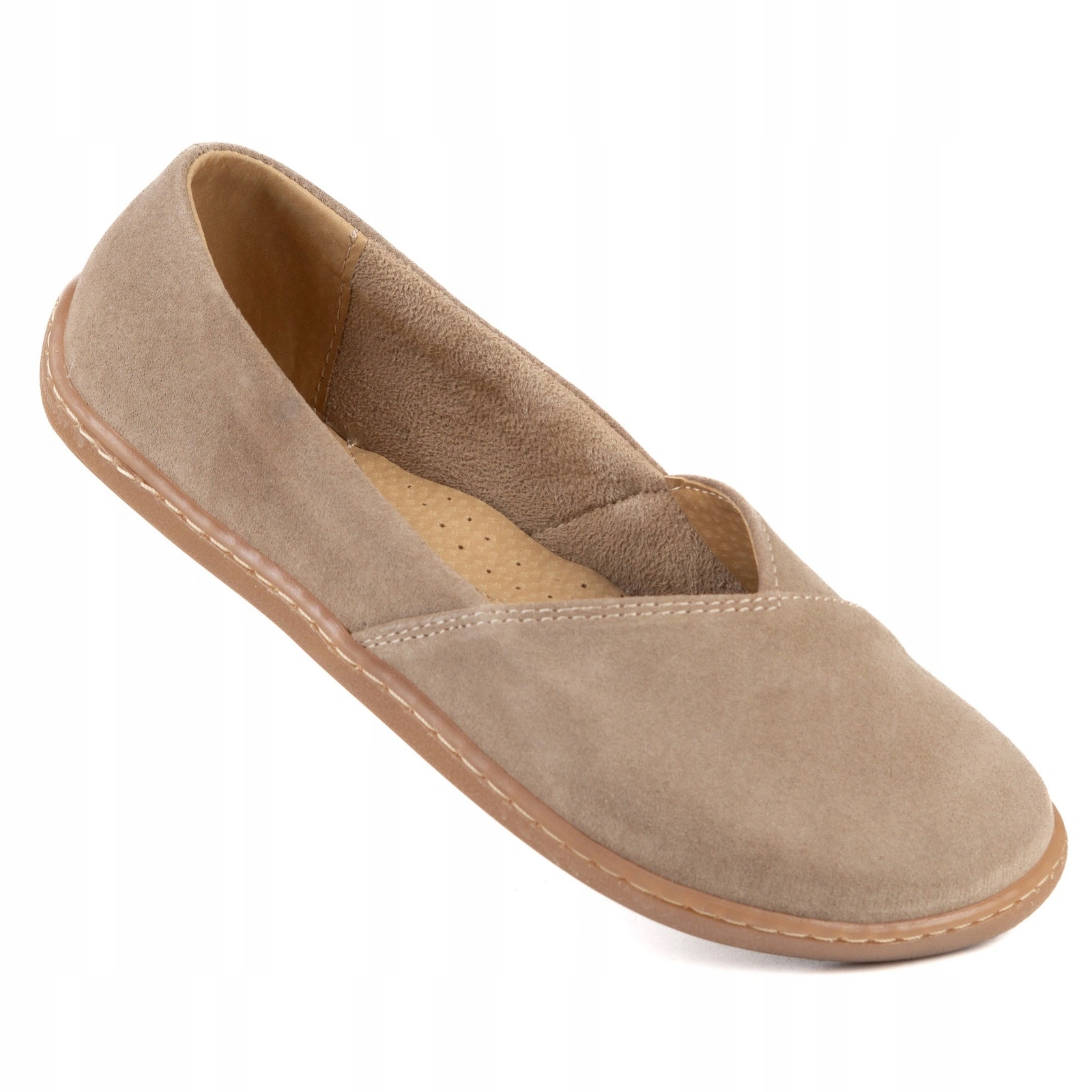 Dámské barefoot baleríny Ease lehké kožené pudrové, velurové, velikost 42