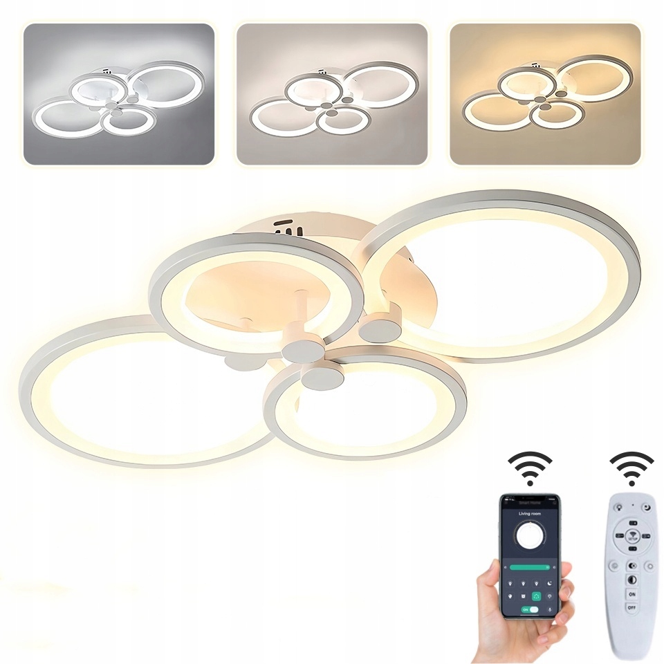 Závěsná Stropní Lampa Moderní Bílá Led Stropní Svítidlo Lustr 76W S Dálkovým Ovládáním