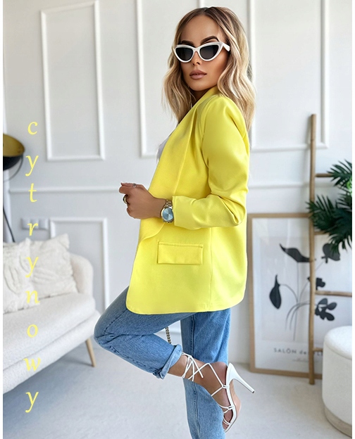 MARYNARKA damska ŻAKIET drapowane rękawy stylowy Kolor żółty