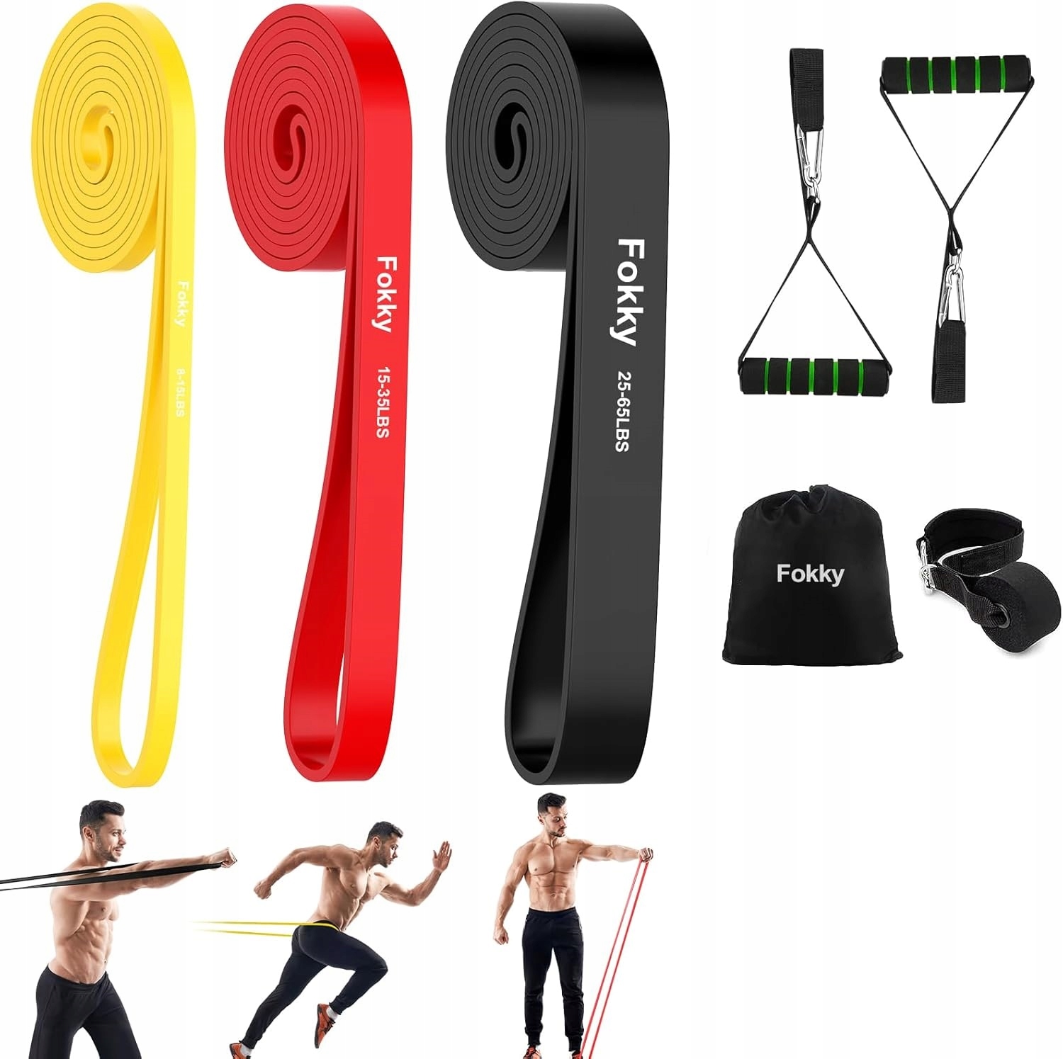 J777 Fokky Zestaw taśm oporowych, taśmy fitness z 3 poziomami