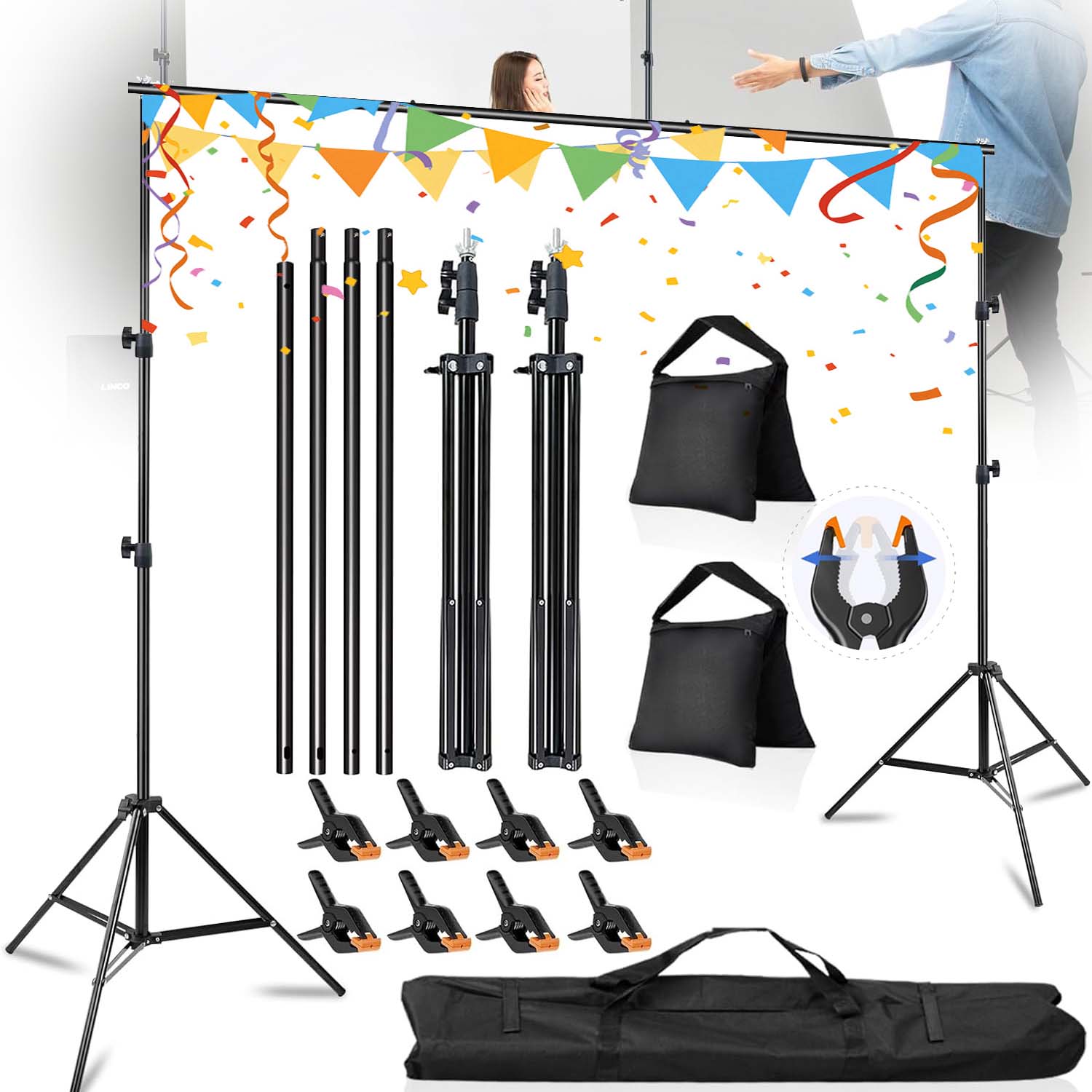 Stativ Pro Fotografické Pozadí Přenosná Sada +8 Spojek Pouzdro 3X2.1 M