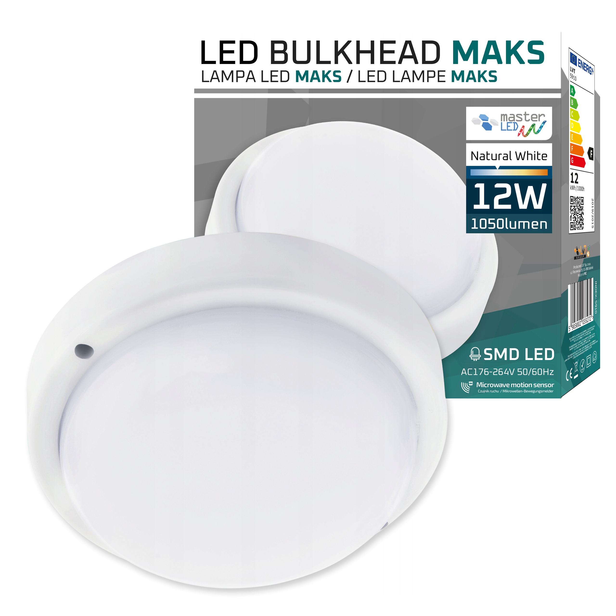 LAMPA LED PLAFON z CZUJNIK RUCHU MIKROFALOWY oprawa panel