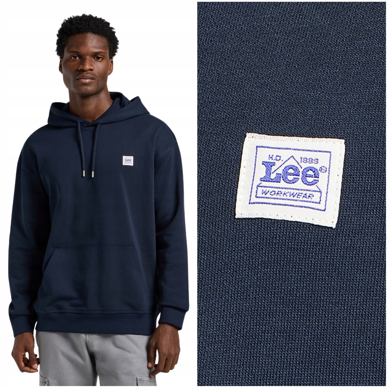Lee Workwear Ww Hoodie Rivet Navy volná bavlněná mikina s kapucí M