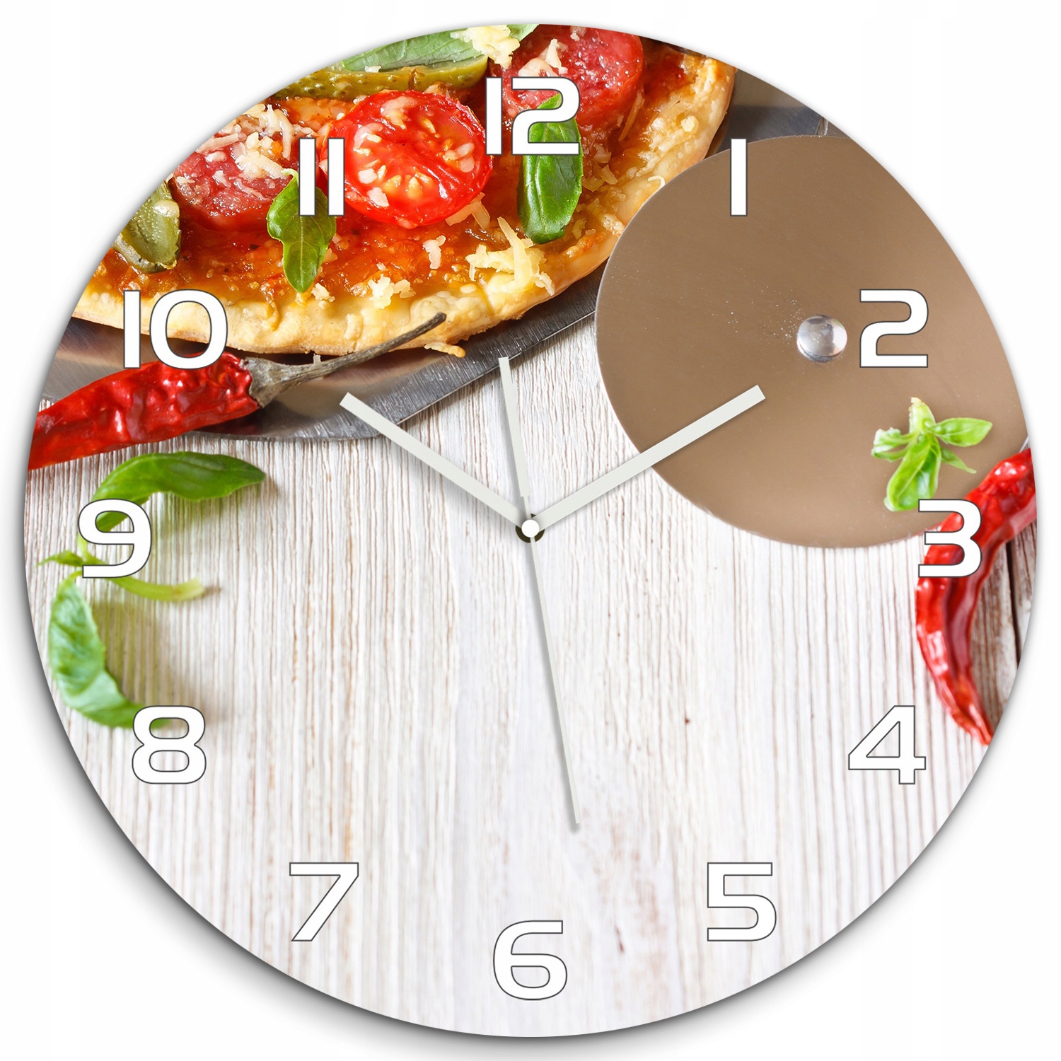 

Szklany zegar, cichy płynący mechanizm Pizza fi 60