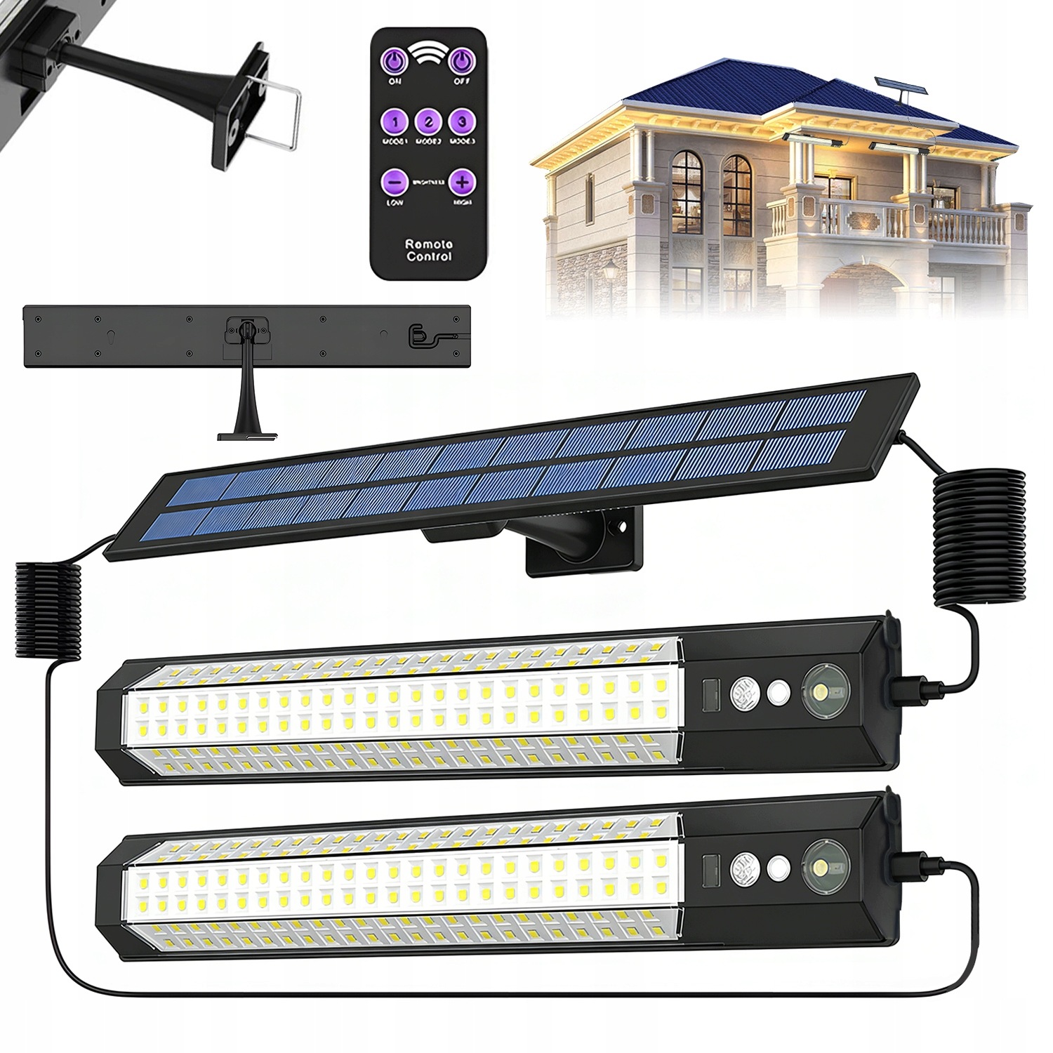 2X Venkovní Lampa 158 Led Nástěnná Solární Lampa Do Zahrady Verandy, 3 Režimy