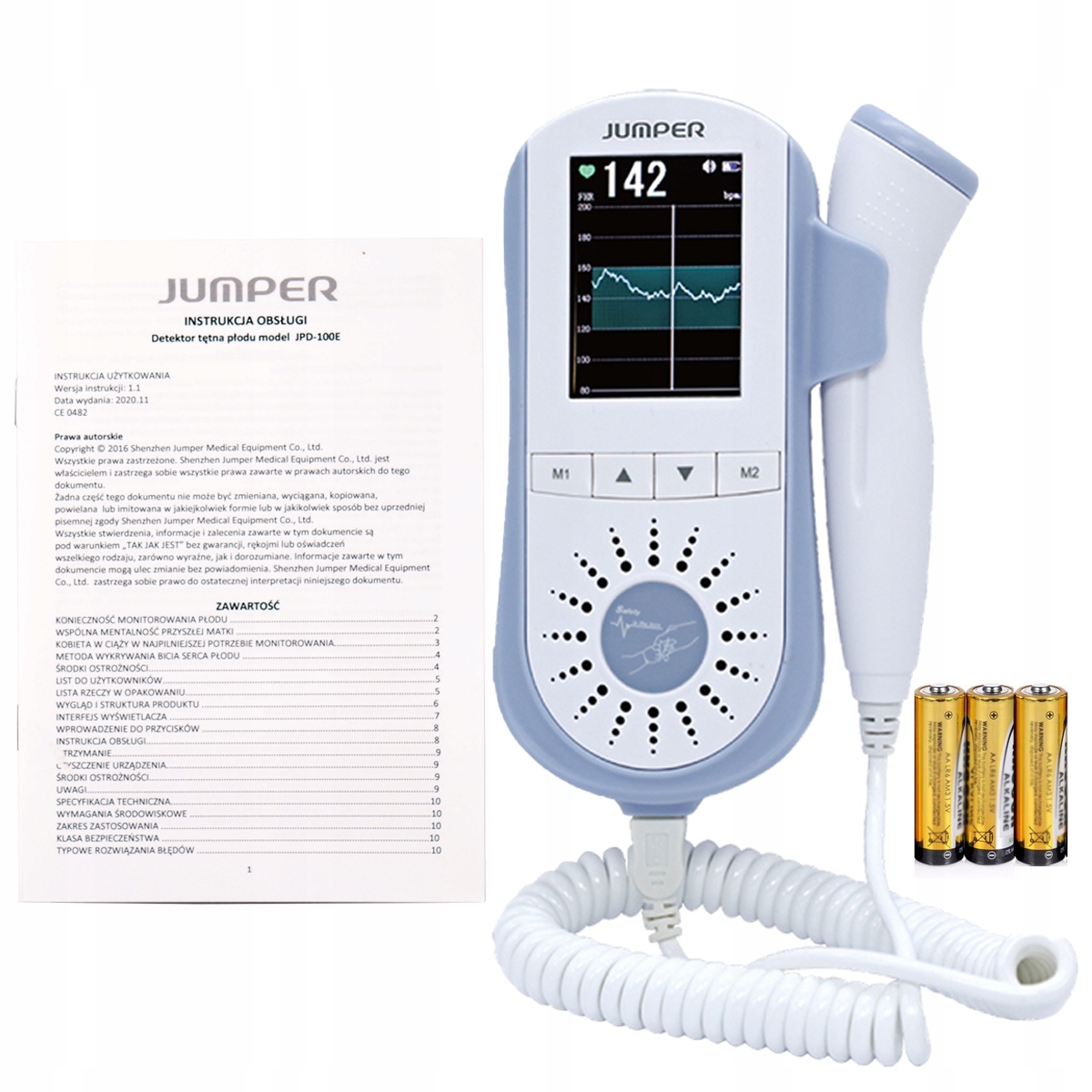 DETEKTOR TĘTNA PŁODU + Żel USG + OSŁONKI + GAZIKI Wyświetlacz LCD