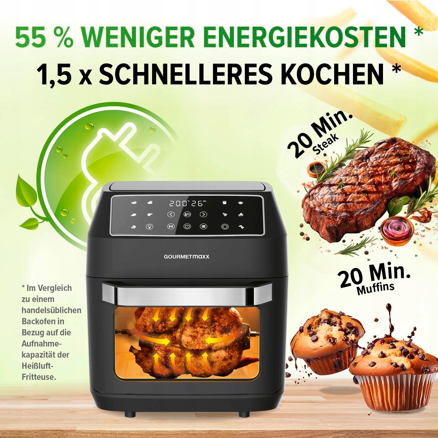 GOURMETMAXX Frytkownica Beztłuszczowa 12L 1700W 9 Funkcji Minipiekarnik — miniatura 7