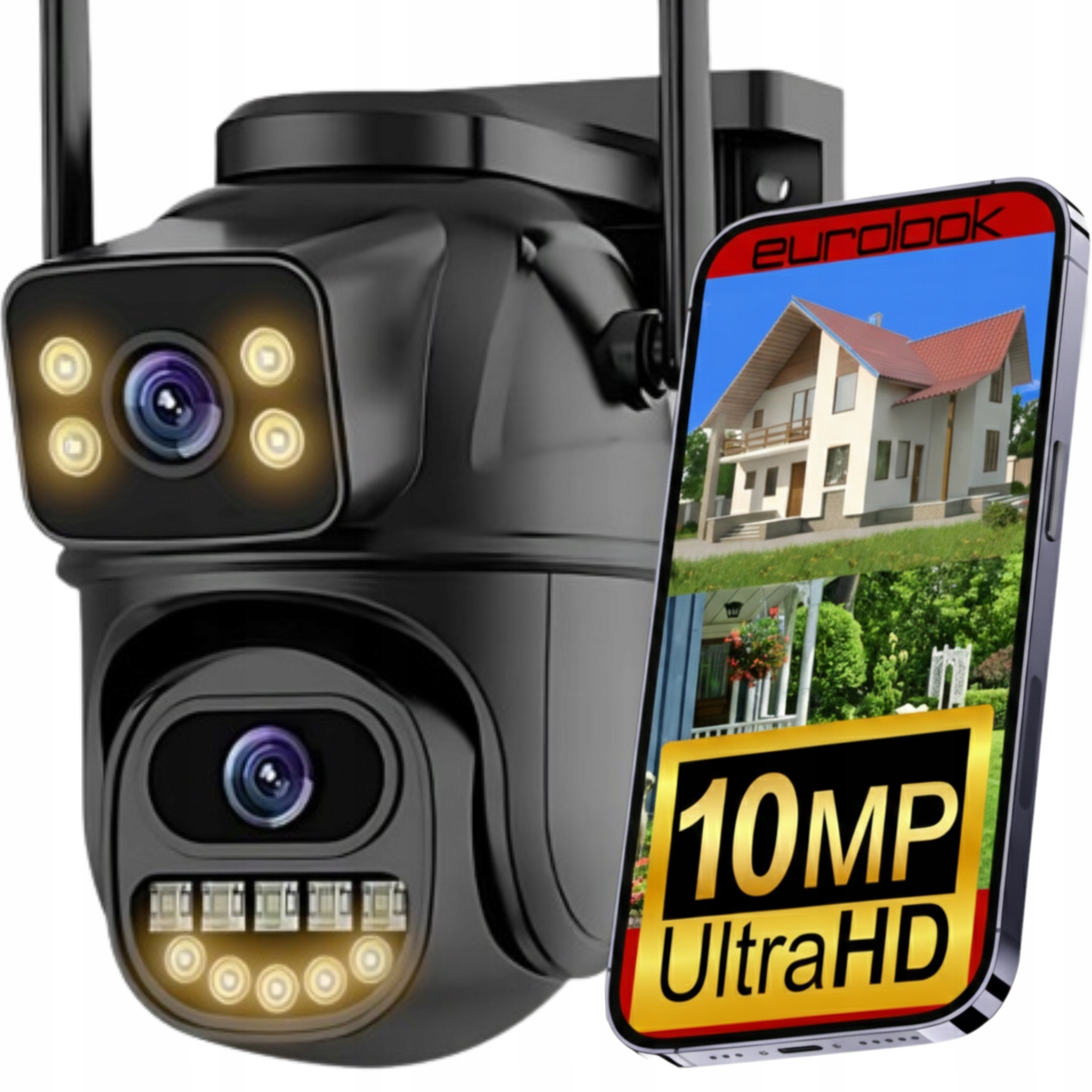 Dvojitá Wifi Smart Venkovní Otočná Kamera 10MPX Ultrahd Aplikace Zoom