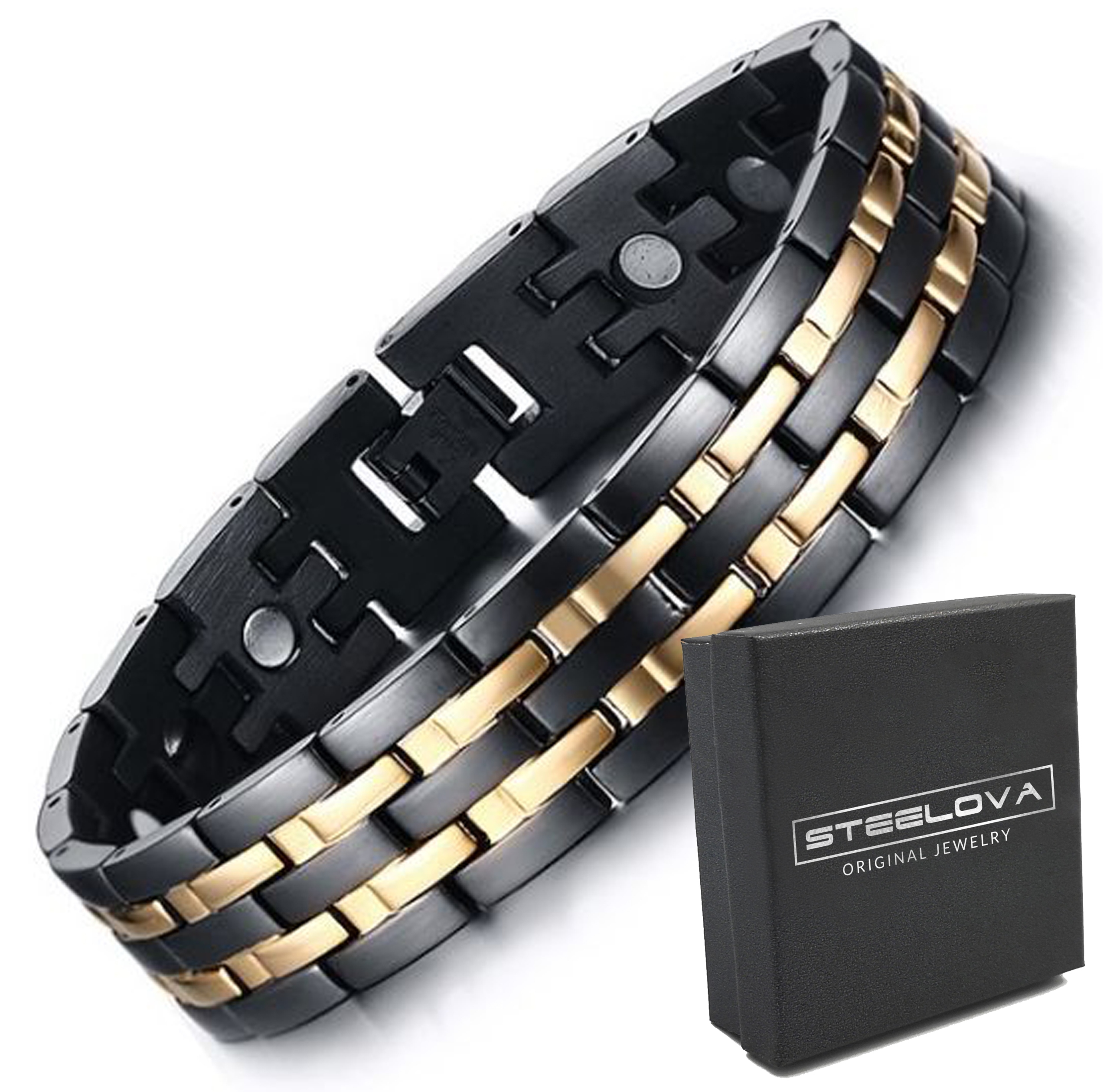 Matný černo-zlatý zdravotní náramek s magnety