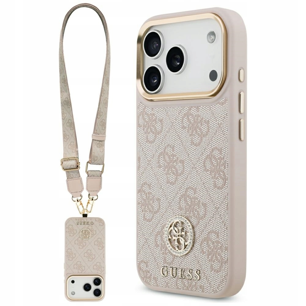 Guess Pouzdro 4G MagSafe s logem Strass a velkým řemínkem a kovovými knoflíky pro iPhone 17
