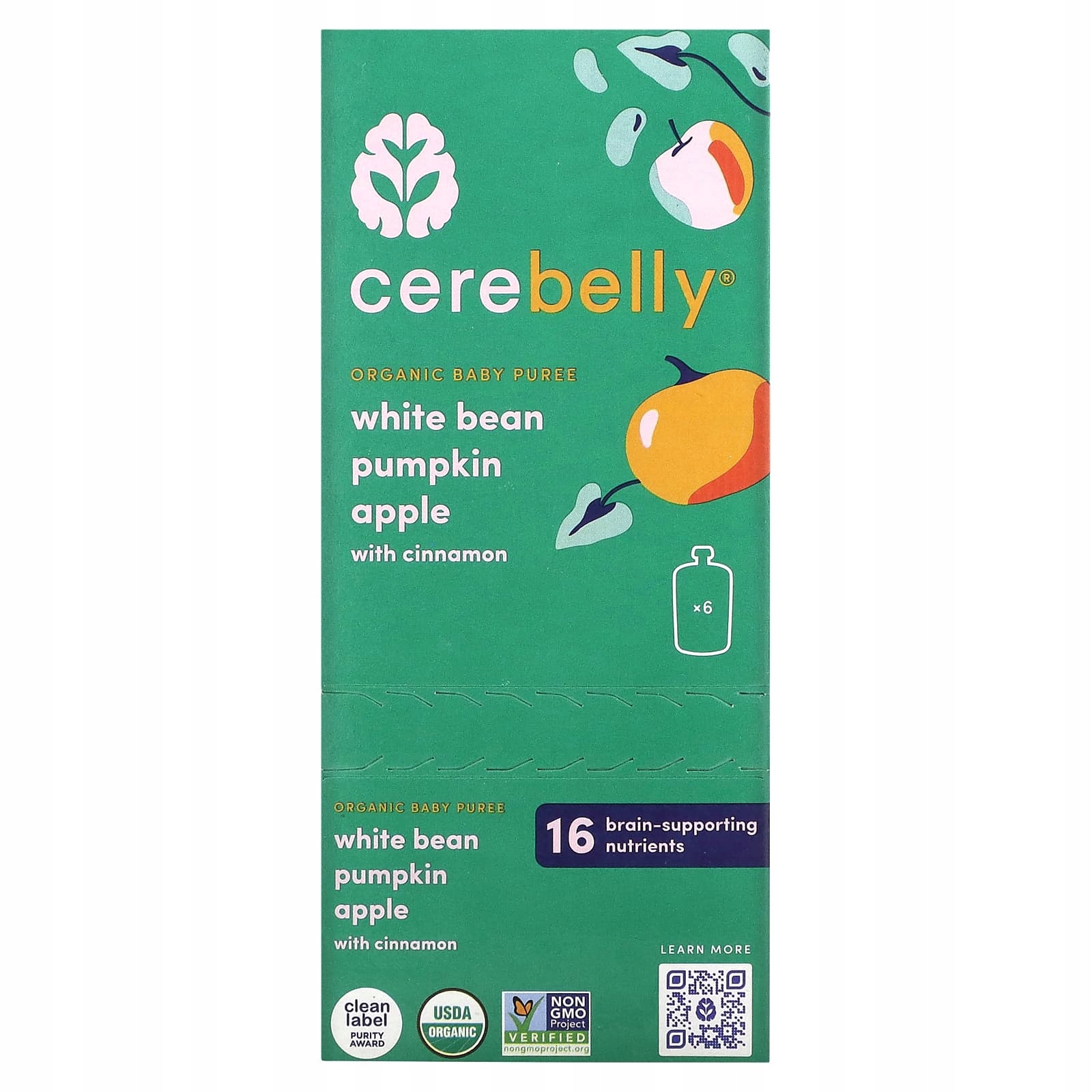 Cerebelly, Organické pyré pro miminka, bílé fazole, dýně, jablko