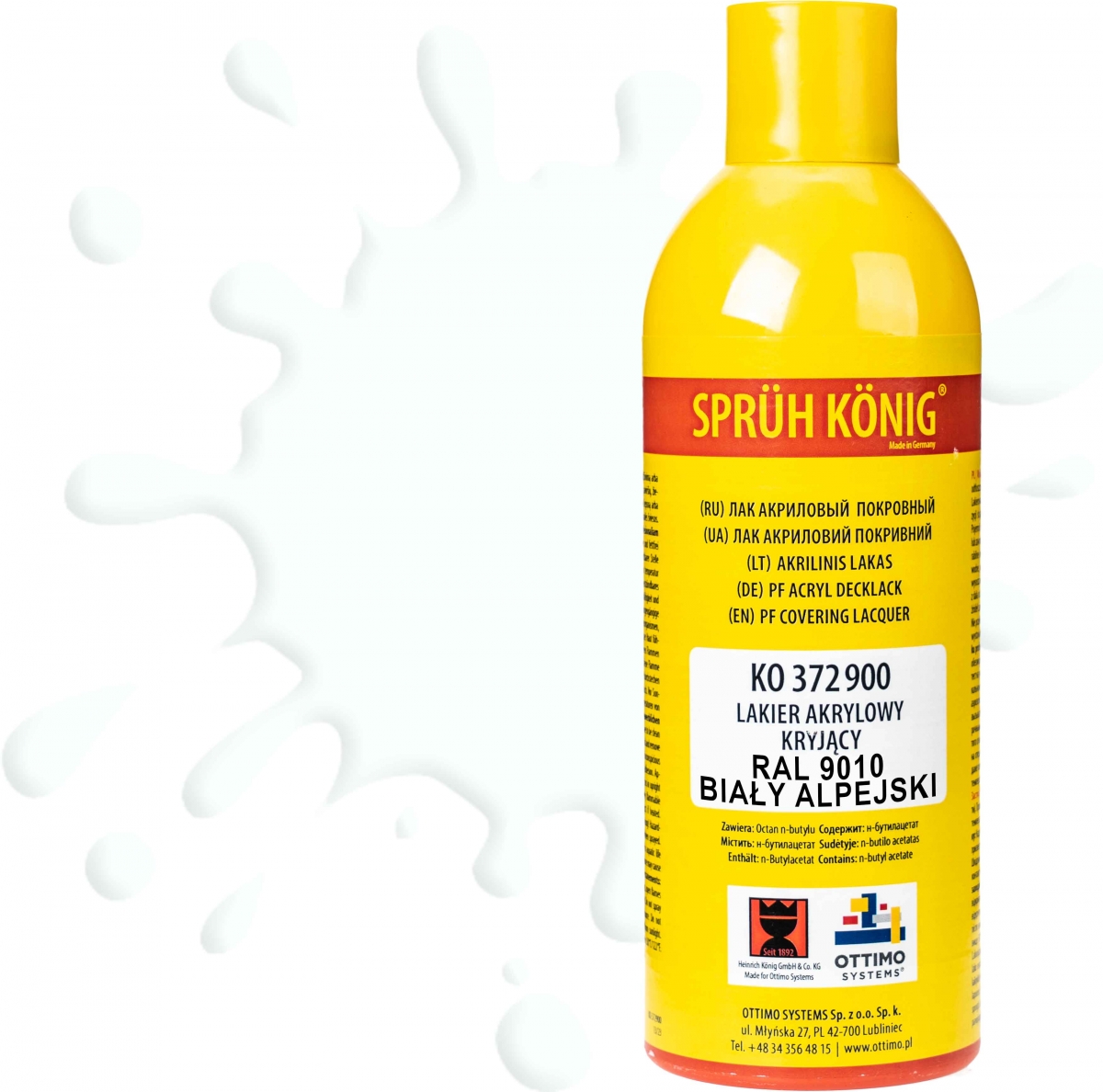 Ko 372 Krycí akrylový lak Ral 9010 bílý alpský polomat 400 ml barva