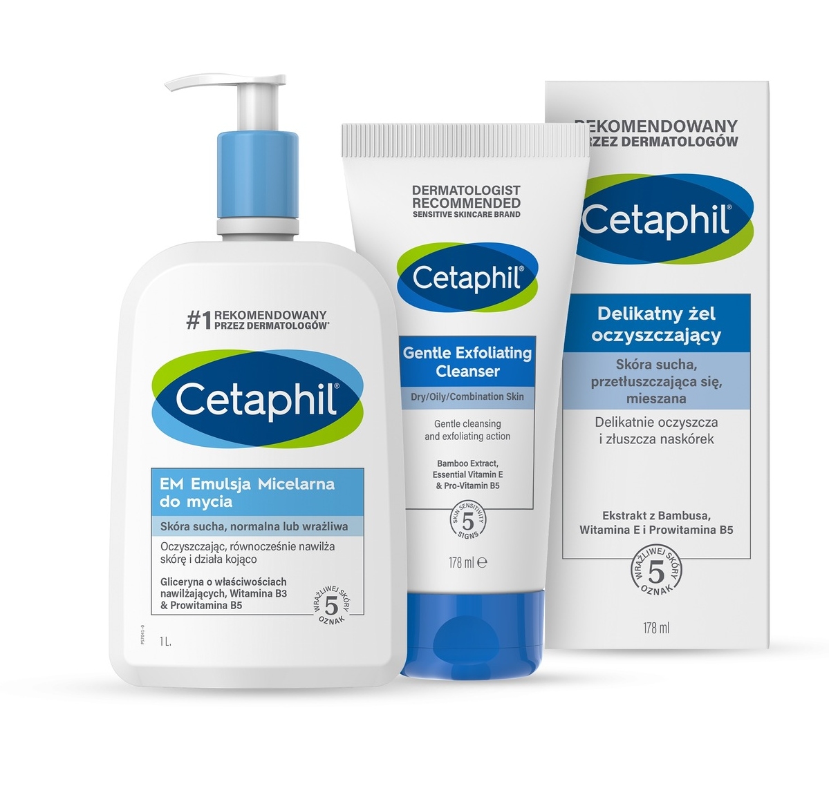 Zestaw Cetaphil Em Emulsja 1L i Delikatny żel