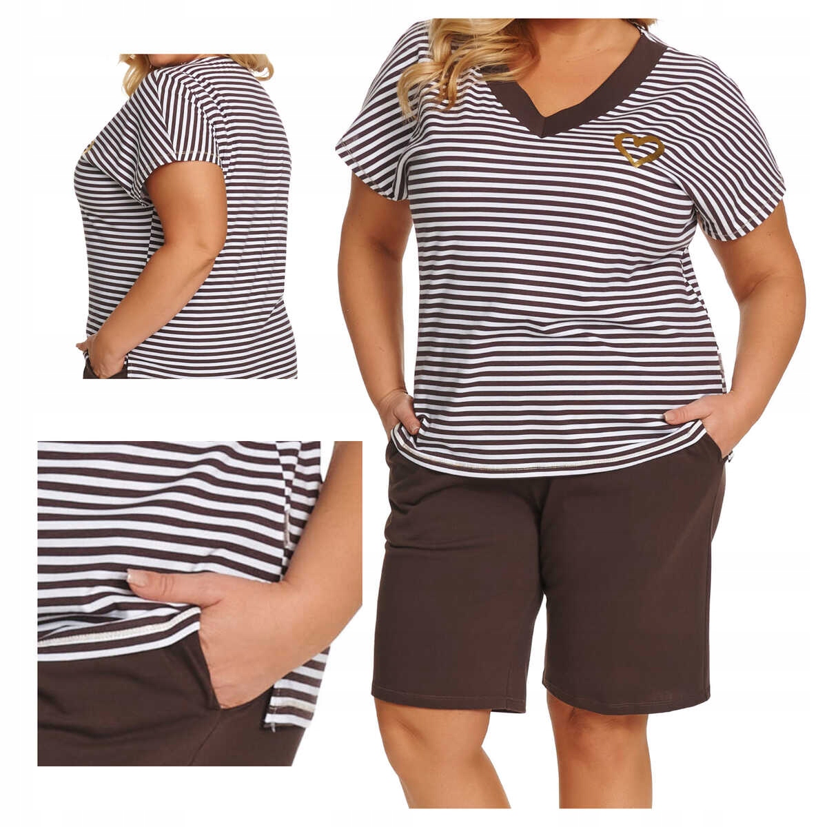 Doctor Nap Piżama damska bawełniana krótki rękaw Pb 7471 brownie plus 3XL