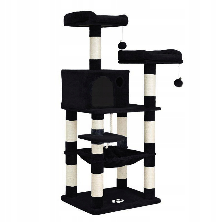 Levně Drapak Pro Kočky Černý Domeček Budka Dřevo Věž XXL 143 cm