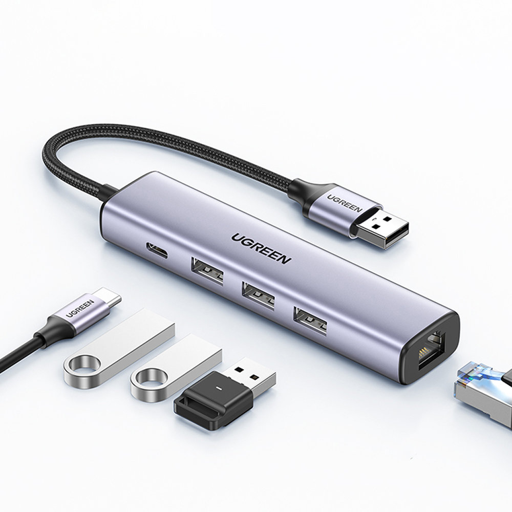 Multifunkční Hubový Rozbočovač Usb 3.0 3X Usb Ethernet RJ-45 Usb-c