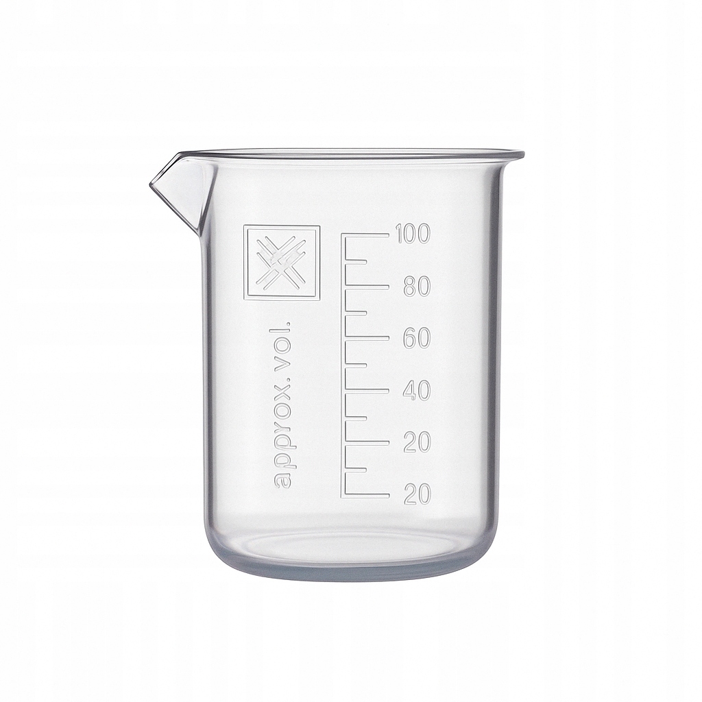 Zlewka plastikowa laboratoryjna z wylewem Pp 100 ml skala tłoczona mocna