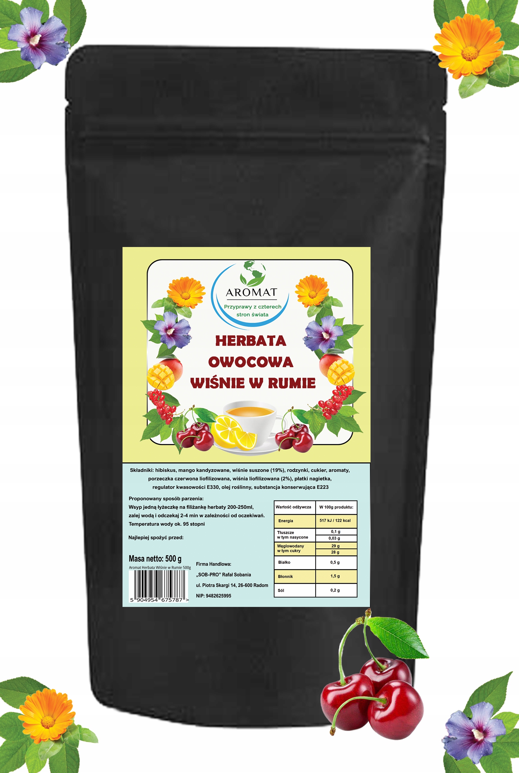 Levně Čaj Ovocný Višně V Rumu 500 g Zrová Na Zimní Večery 0,5 kg