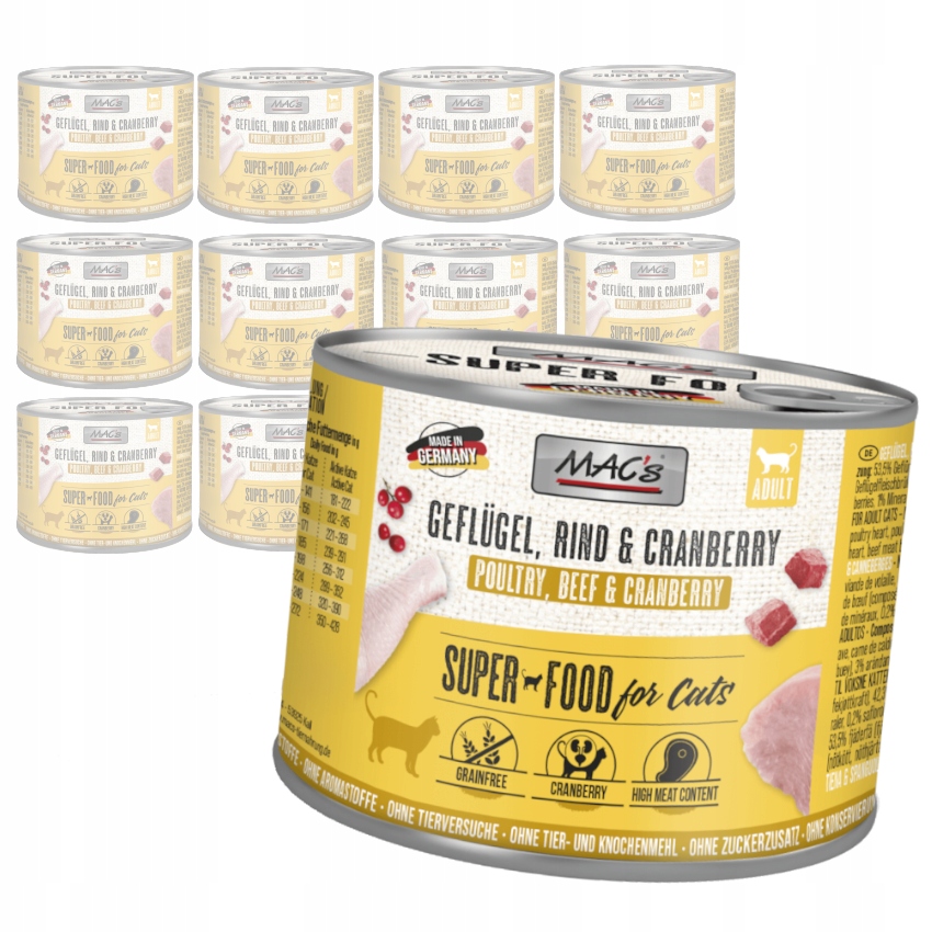 Levně MAC's Cat Mokré Krmivo Pro Kočky Brusinky 12x200g