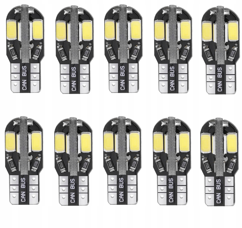 Żarówki W5W T10 Led Canbus zimne białe 6500k 10 sztuk