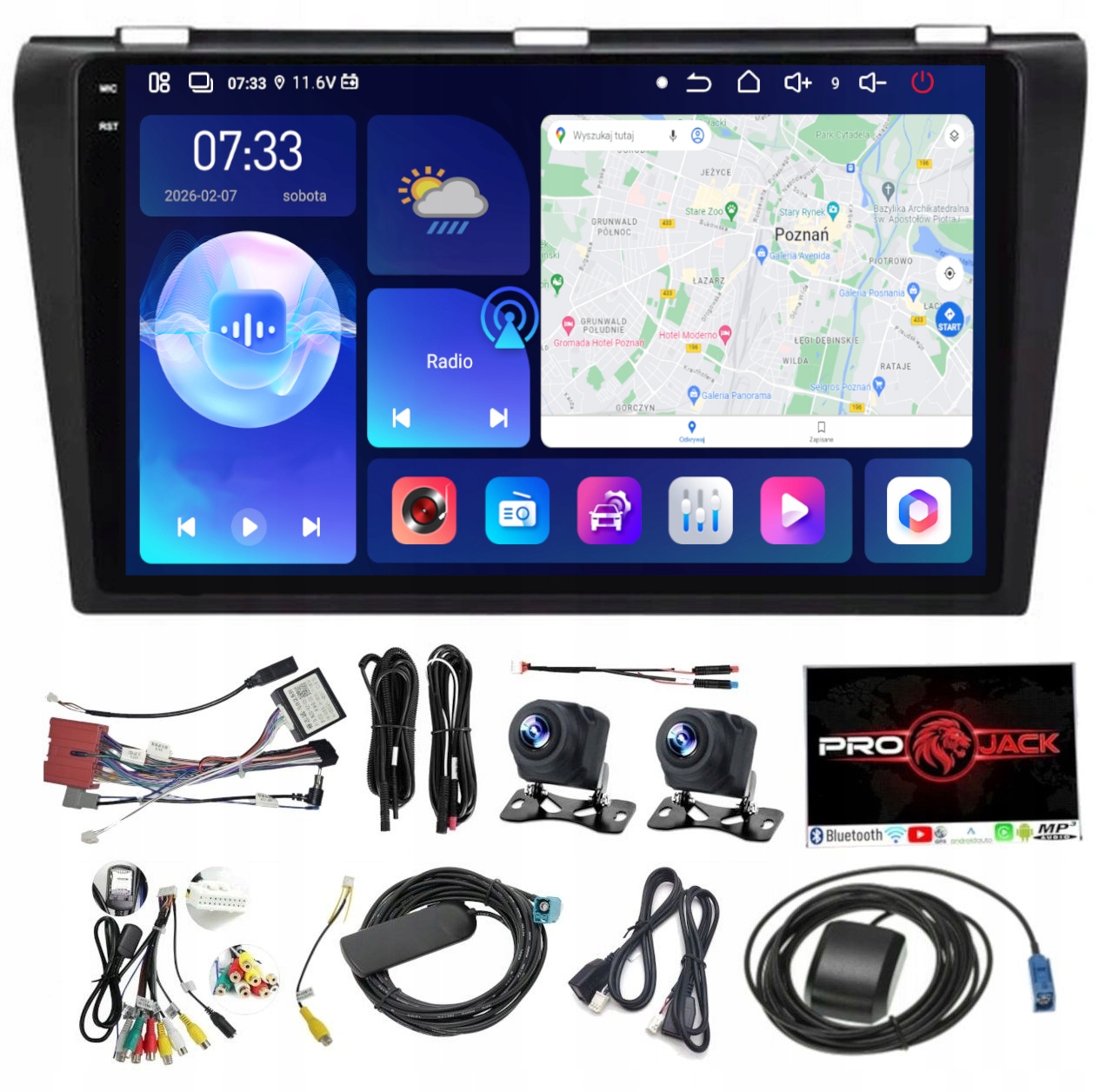 Autorádio S Gps Navigací Android Bt Mazda 3 2004-2009 6GB 128GB Usb Modem Sim