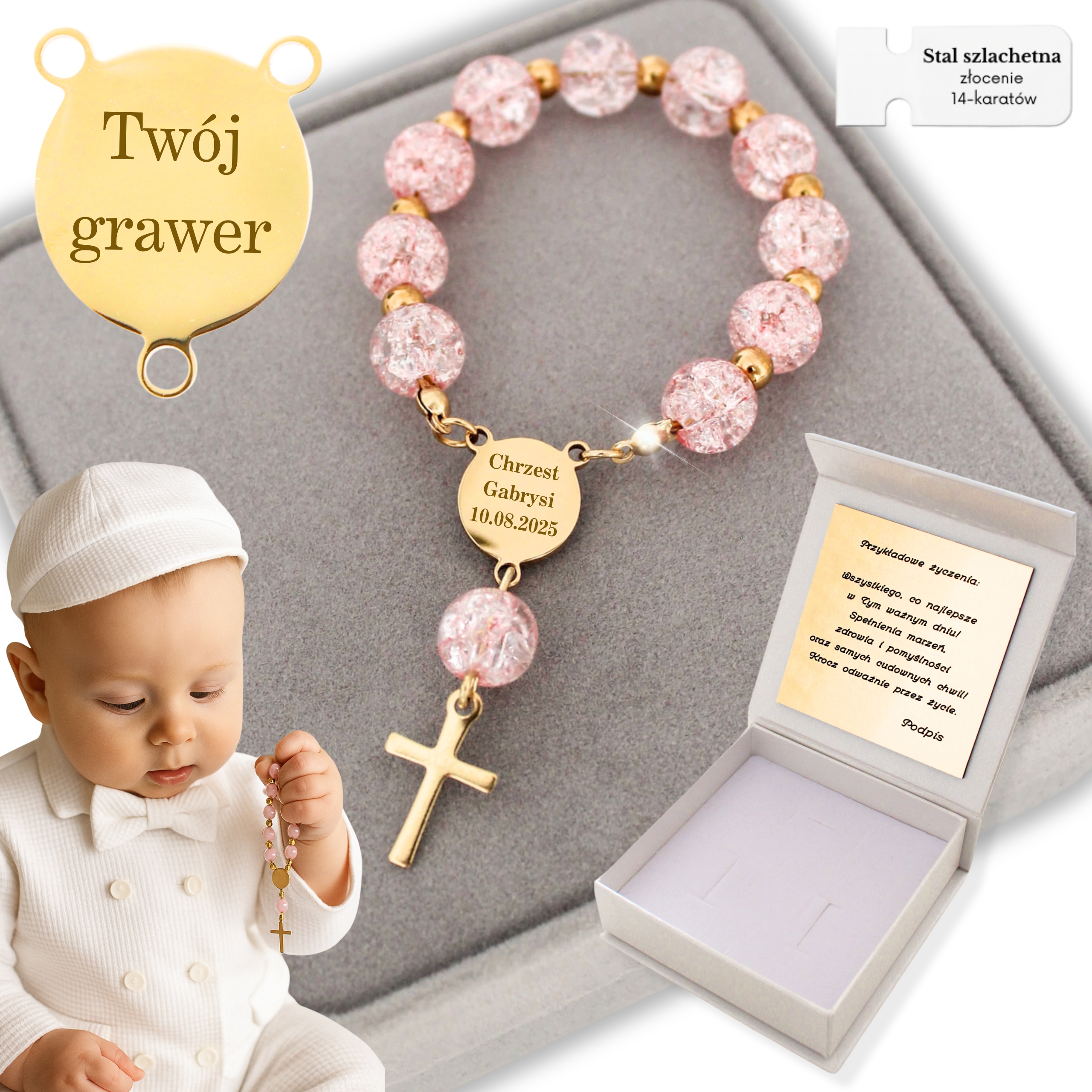 Dárek Ke Křtinám Svatý růženec Dárek na křtiny pro chlapce nebo dívku