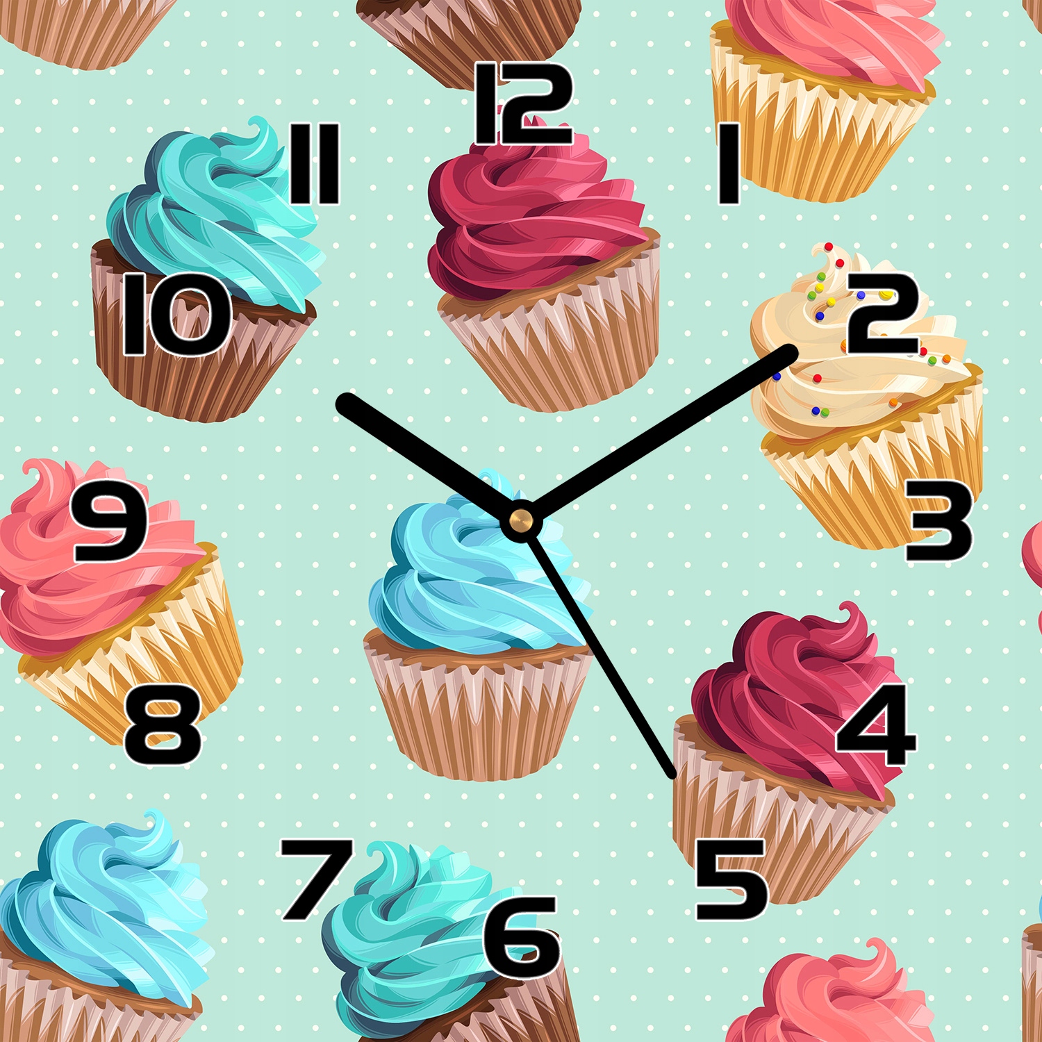 

Ładny Ścienny zegar szklany Babeczki mafinki 30x30