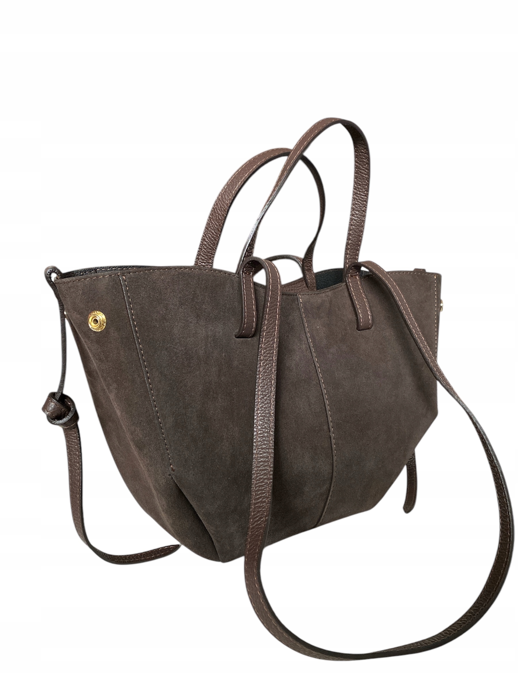 Torebka damska VERA PELLE SHOPPERKA na ramię i do ręki ZAMSZ BRĄZ Marka Vera Pelle