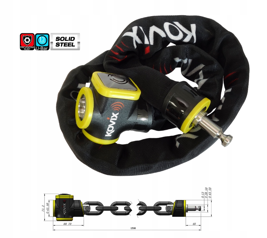 ŁAŃCUCH ROWEROWY ZABEZPIECZAJĄCY Z ALARMEM 120 db Kod producenta KCL10-150