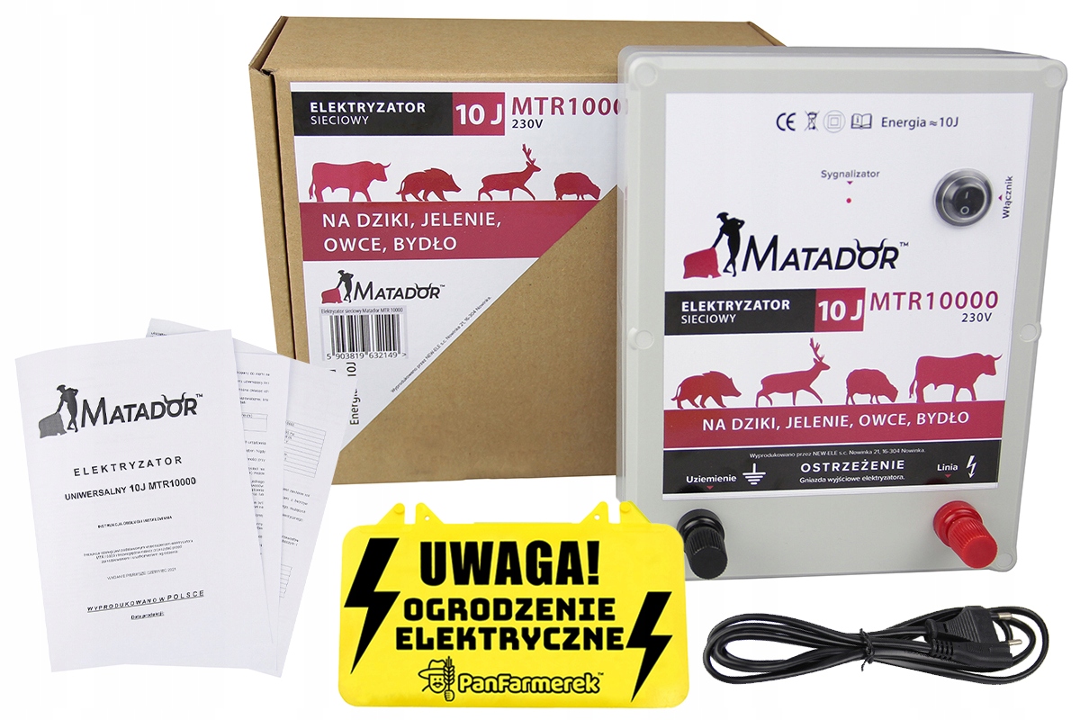 PASTUCH ELEKTRYCZNY ELEKTRYZATOR SIECIOWY NA byki DZIKI OWCE SARNY 10J Maksymalna długość ogrodzenia 50 km