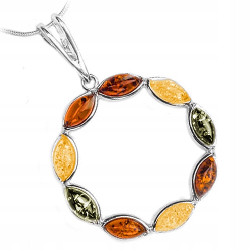 Stříbrné Kolo přívěsek barevné Kolečko s přírodním Jantarem Baltský stříbro 925