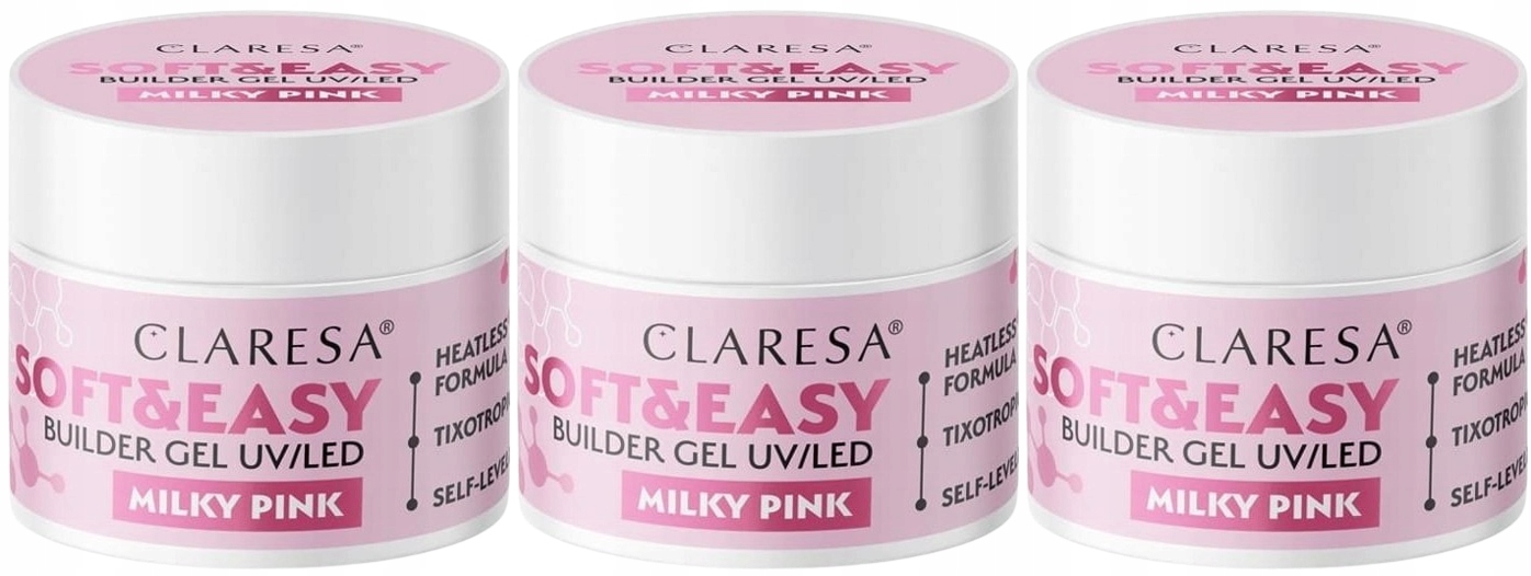 3 kusy Soft&Easy Stavební Gel Gel Milky Pink Claresa