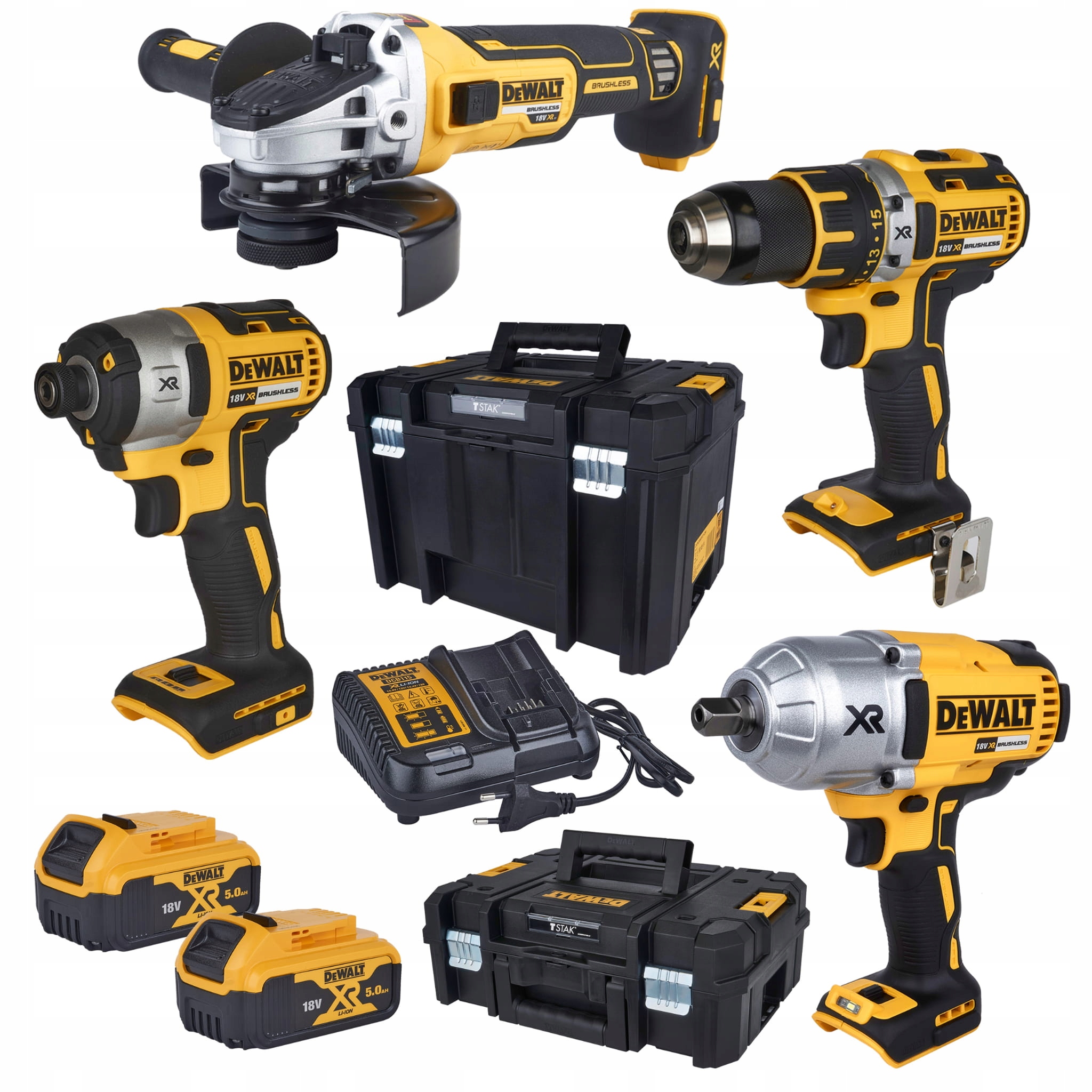 DeWalt Combo zestaw 4 narzędzi ładowarka 2x5Ah 18V