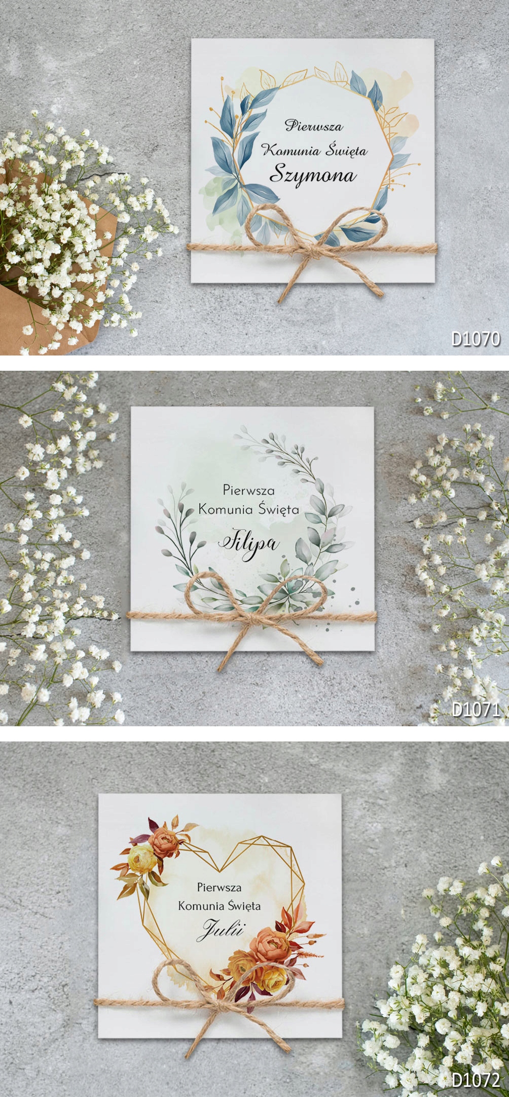 Zaproszenia na Pierwszą Komunię Świętą komunijne PERSONALIZOWANE+ GRATIS Szerokość produktu 14 cm