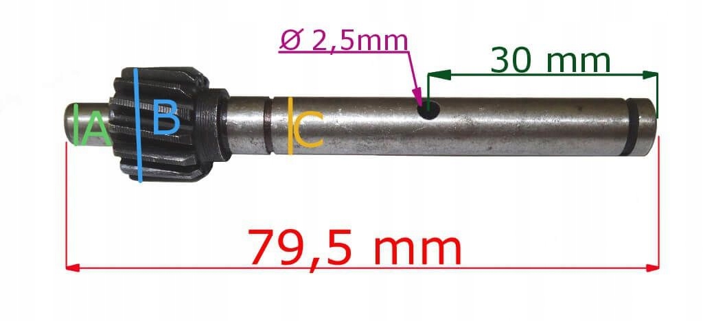 WAŁEK PRZENIESIENIA NAPĘDU ŚR.7/6MM 16MM 14Z DŁ.79 Typ wałek