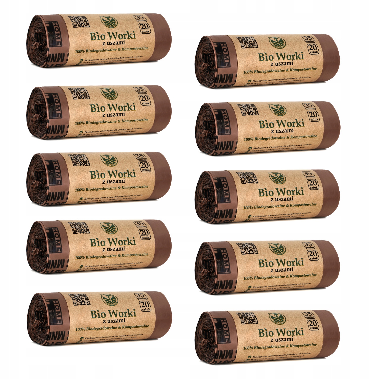 10 x Biologicky rozložitelné kompostovatelné sáčky Bio Ekologické Na Odpad 35 l 20 ks