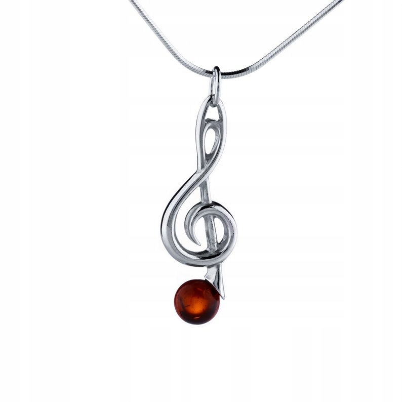 KLUCZ WIOLINOWY SREBRNA ZAWIESZKA Z BURSZTYNEM