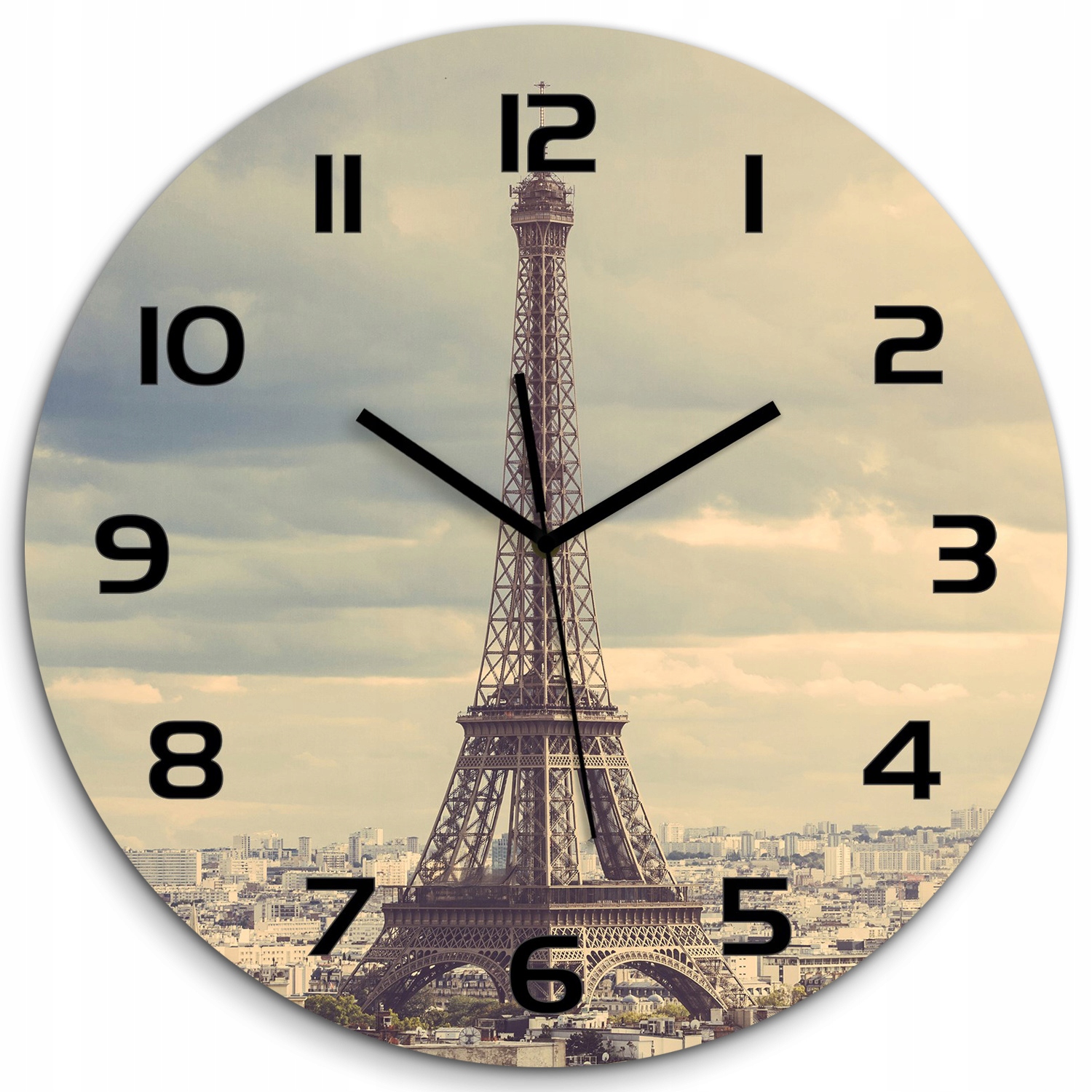

Wiszący szklany zegar Wieża Eiffla Paryż fi 60 cm