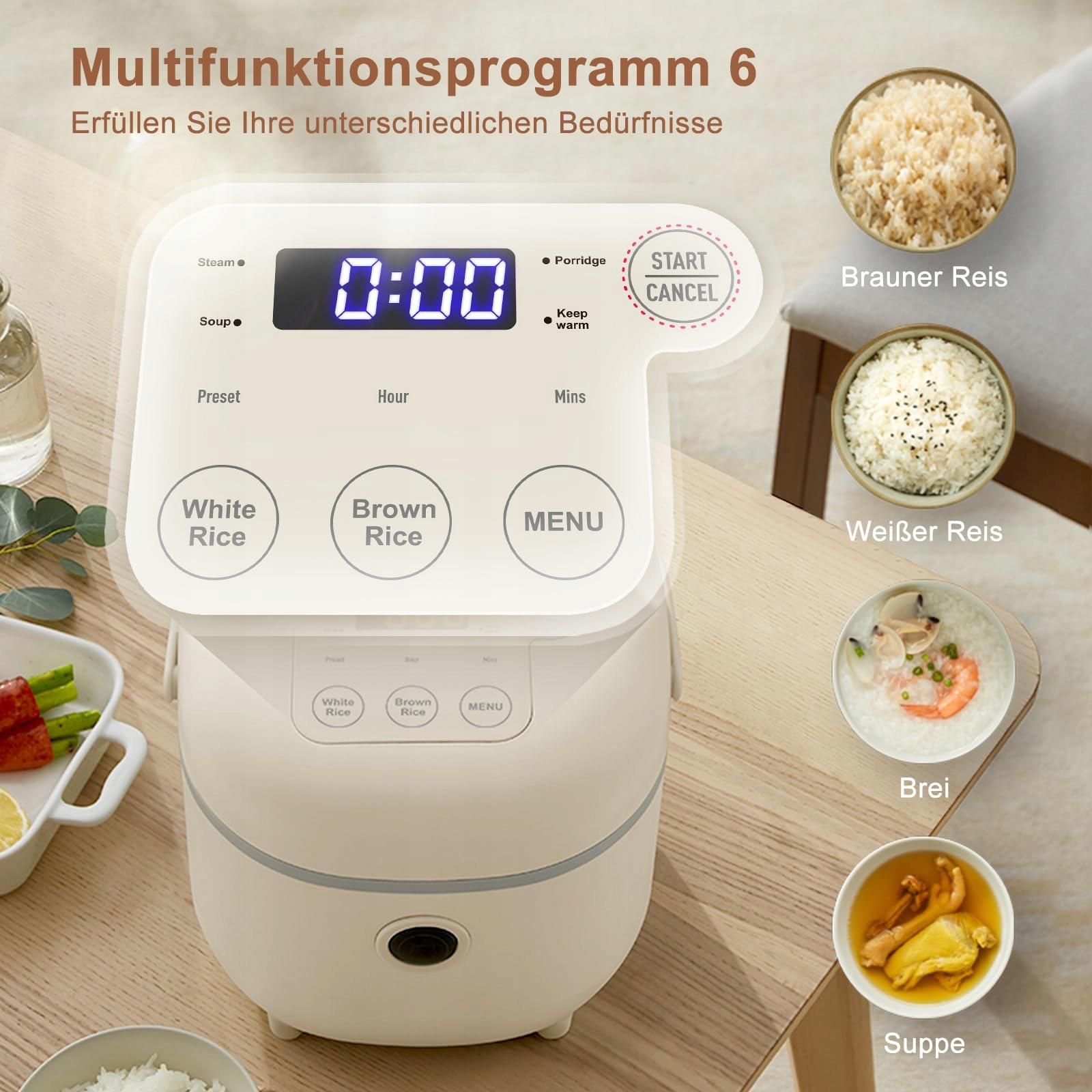 BEAR Elektryczny Ryżowar 350W 6 Funkcji Dla 2-4 Osób Z Parowarem — miniatura 3