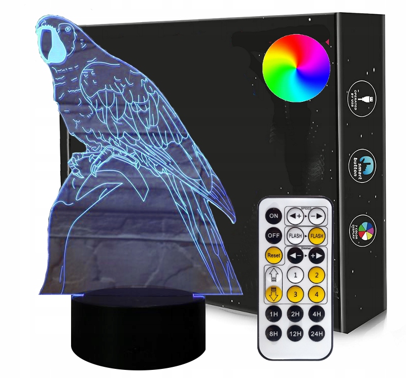 

Lampka Nocna 3D Led Papuga Usb Pilot