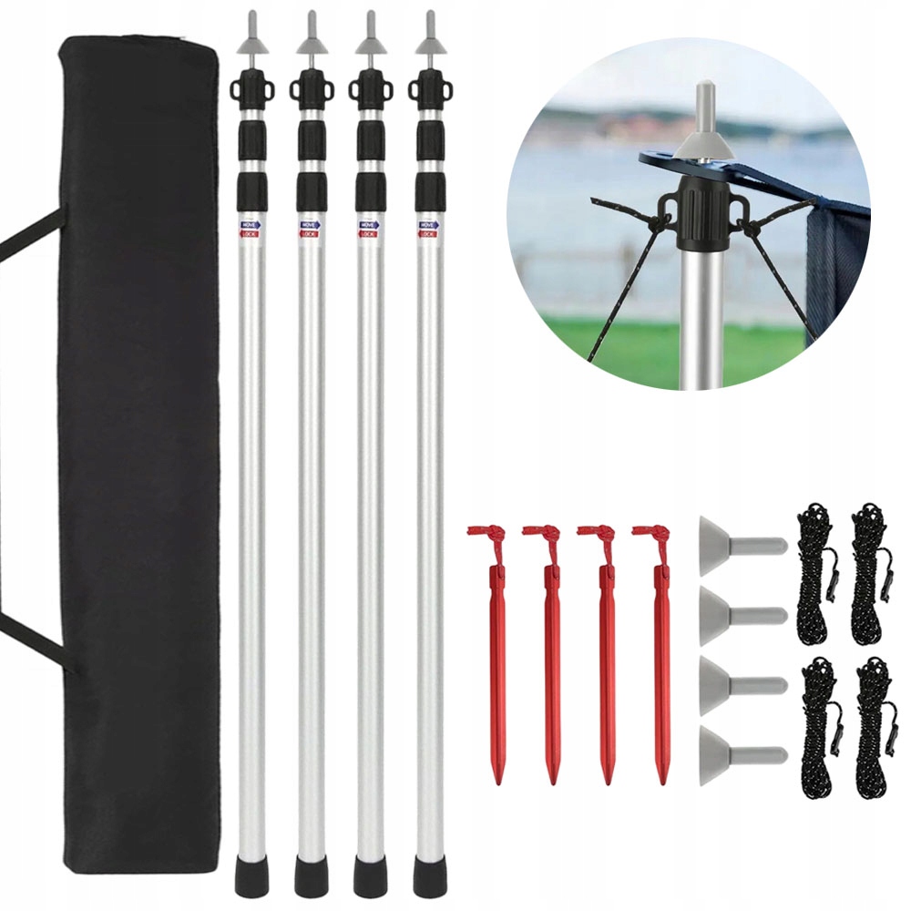 4x Drążki Namiotowe Teleskopowe Projekt 93.5-234.5 CM Do Markizy Hamakowej