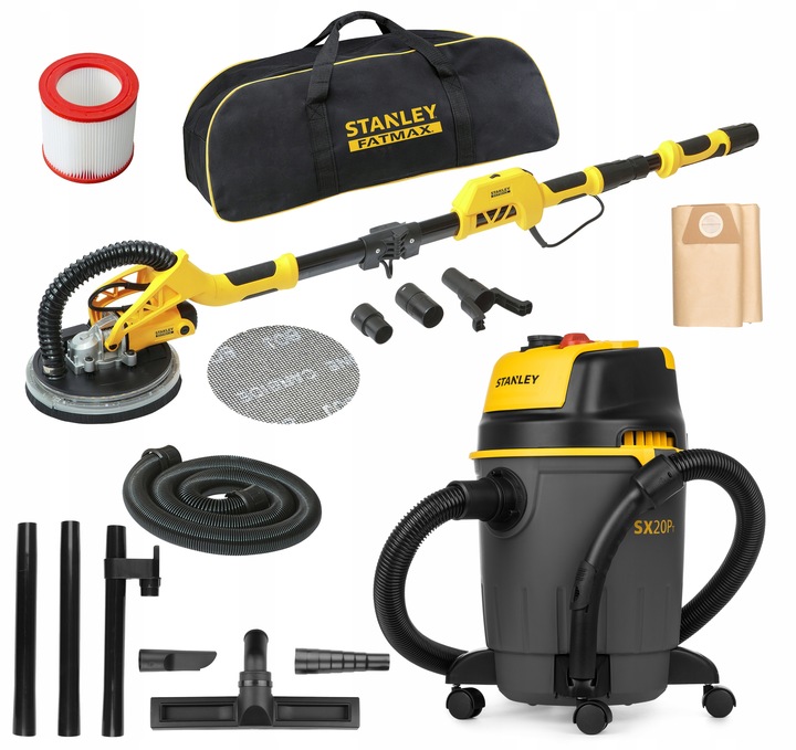 STANLEY SZLIFIERKA DO GIPSU SFMEE500S + ODKURZACZ Z GNIAZDEM 2000W 20L