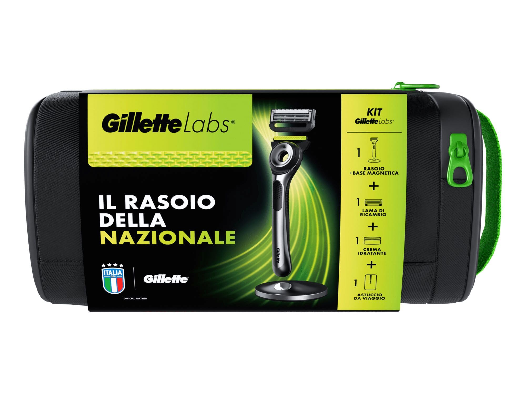 Kosmetická taštička s krémem na holení, holicím strojkem a dvěma břity Gillette Labs